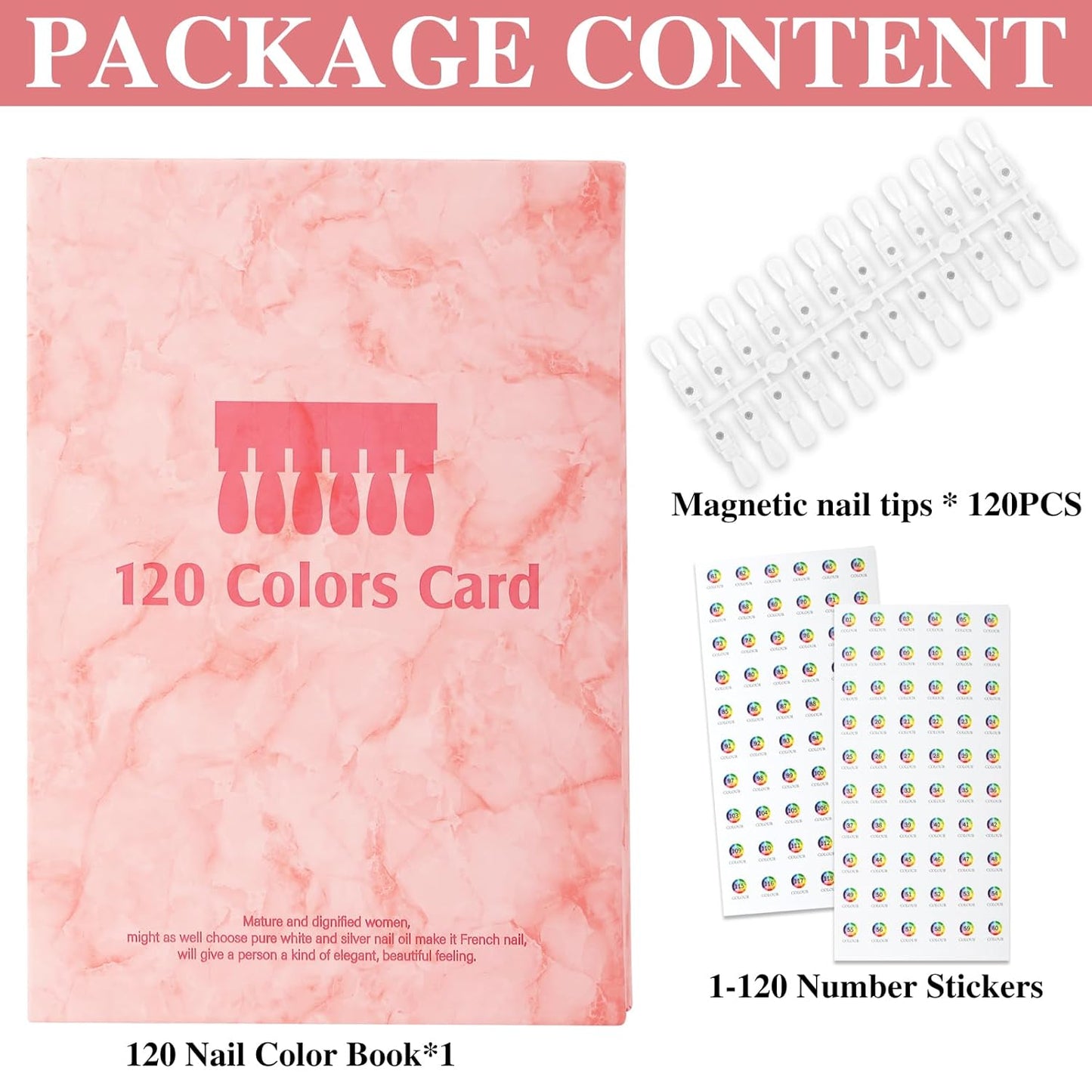 Magnetic Nail Swatch Book - 120 Magnetic Tips & Number Labels | Leather Color Display Book (Pink)