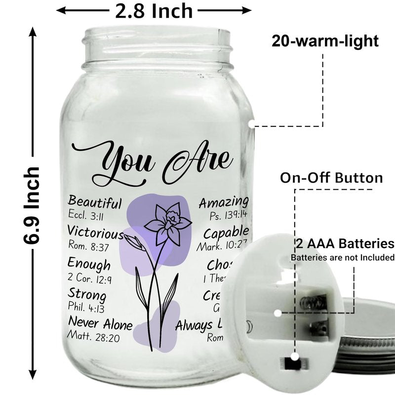 Religious Gifts for Women Christian Mason Jar Lamp Extra-Large - Christmas Inspiration for Mom Bible Encouragement Gifts for Women - Faith Jar 25oz Easter Mothers Day Bible Scripture for Mom Nana