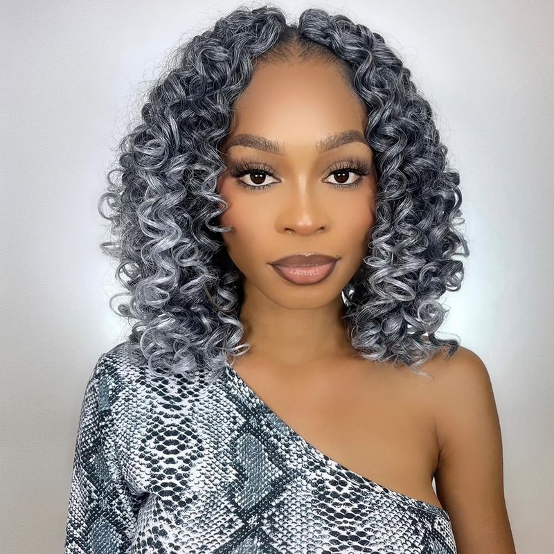 GoGo Curl Crochet Hair - 12 Inch Grey Water Wave Curly Braids | 7 Packs Deep Wave Extensions