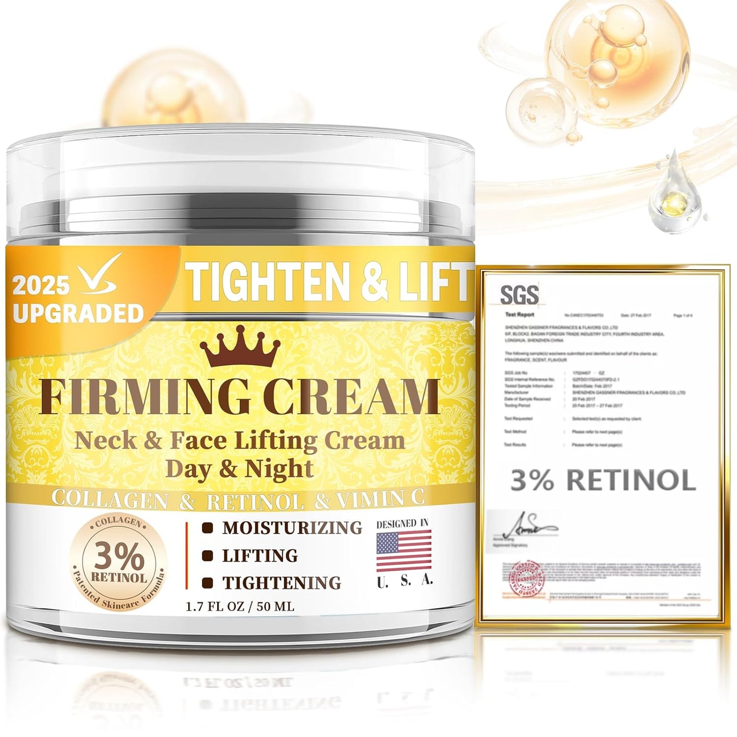 3% Retinol Cream - Anti-Aging Face Moisturizer with Collagen & Hyaluronic Acid | Lifting & Firming for Women & Men