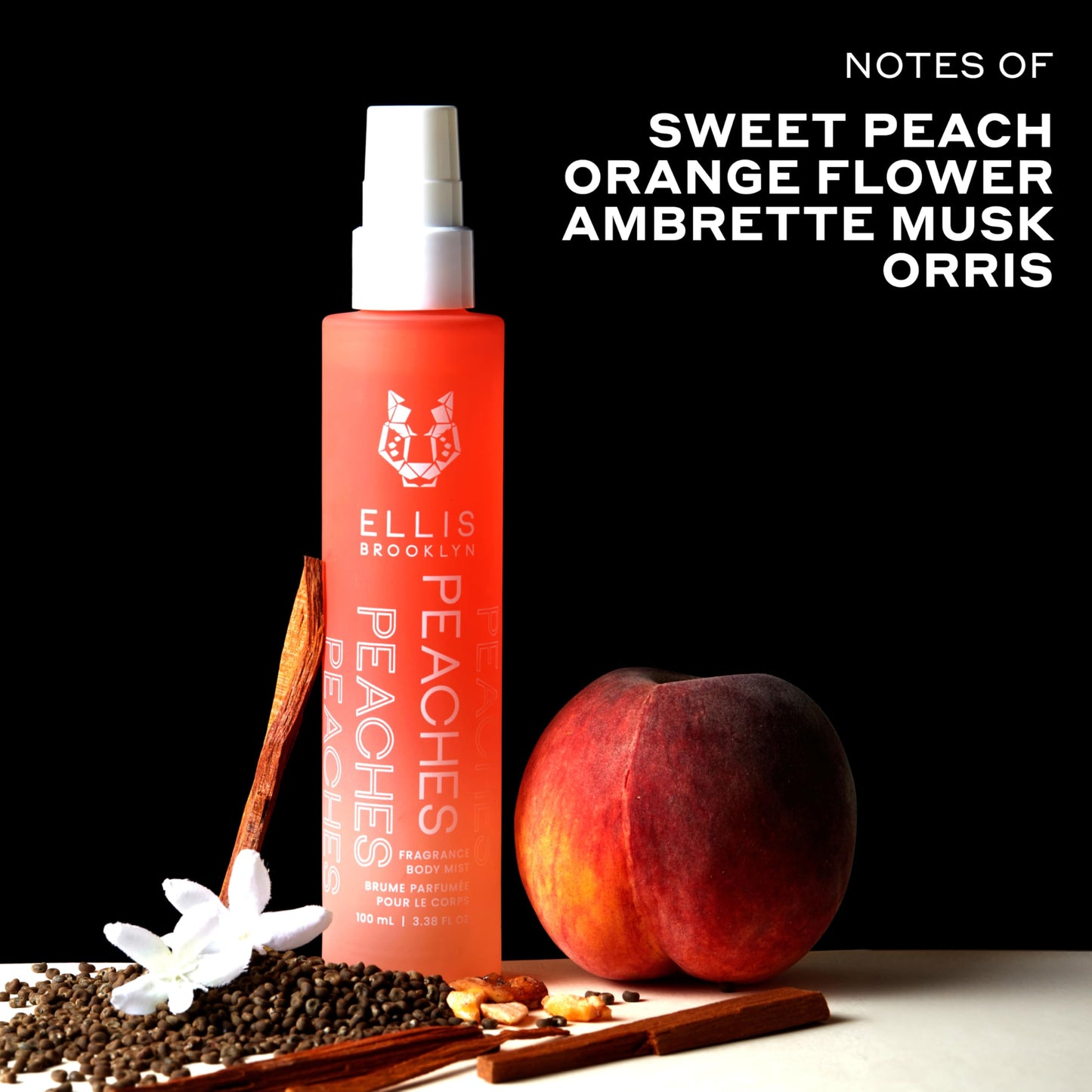 Ellis Brooklyn PEACHES Fragrance Mist - Fruity Floral Perfume Mist For Women with Sweet Peach, Rosebud, & Sandalwood, Vegan Perfume, Made In The USA, 50ml 1.7 Fl Oz