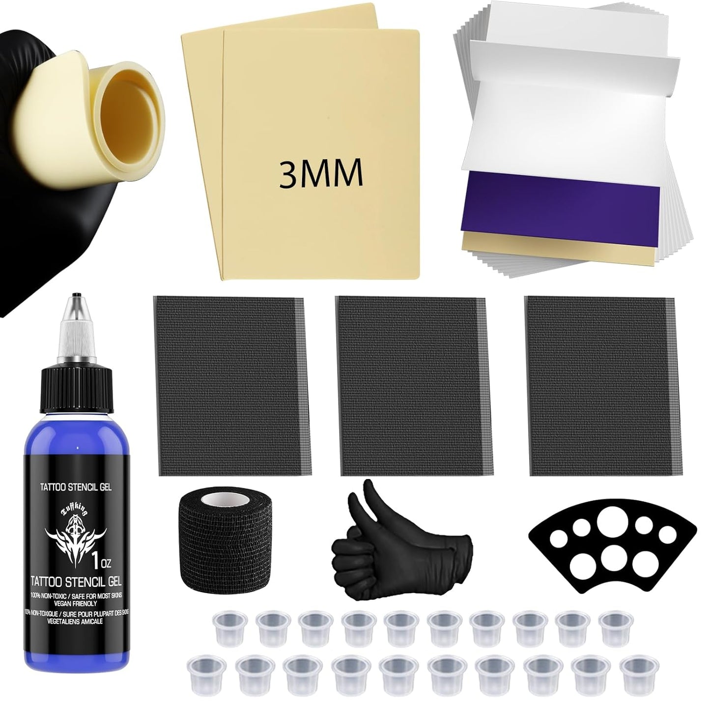 Tattoo Practice Kit - Complete Starter Set with 2 Fake Skins & 5 Stencil Papers for Beginners | 35 Pieces