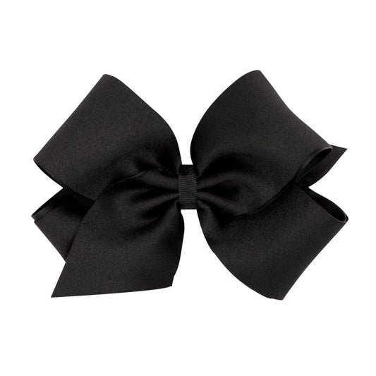 Wee Ones Girls' Crepe Satin Hair Bow with Grosgrain Underlay and Plain Wrap Center on WeeStay No-Slip Hair Clip, King, Black