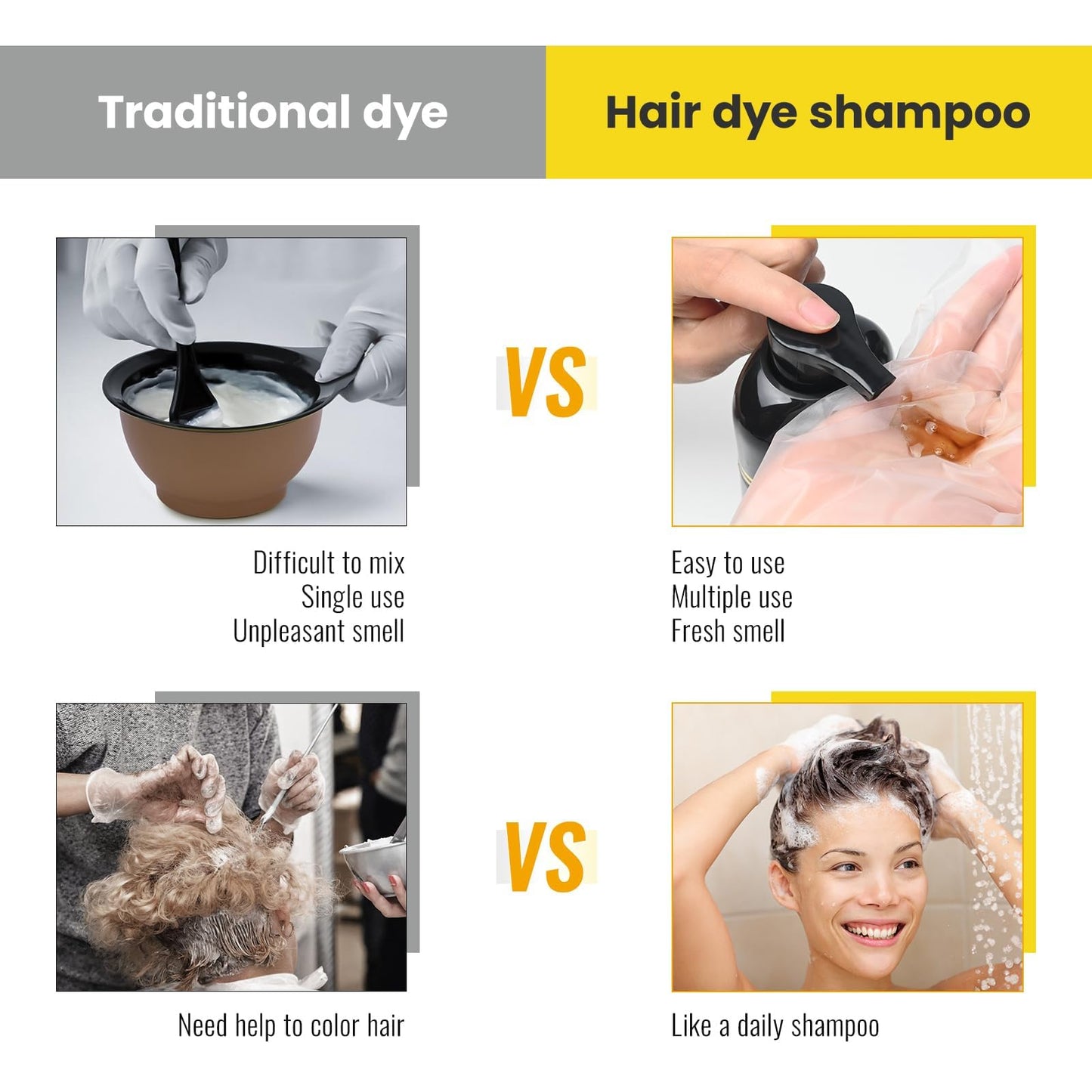 KINGMING Dark Brown Hair Dye Shampoo 3 in 1 for Gray Hair