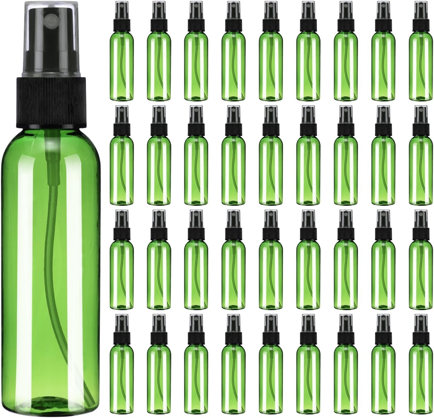 Reusable 2Oz Spray Bottles - 100 Pack Clear Mini Travel Containers for Essential Oils & Cleaning | Green & Black