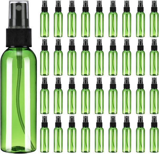 Reusable 2Oz Spray Bottles - 100 Pack Clear Mini Travel Containers for Essential Oils & Cleaning | Green & Black