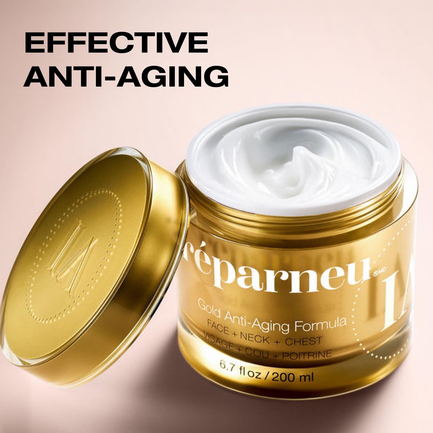 InfiniteAloe réparneu Gold Anti-Aging Formula, Neck Firming, Face Tightening, Anti Wrinkle Face Cream - Organic Aloe Powered with Collagen, Peptides & Retinyl - 0.5oz Jar