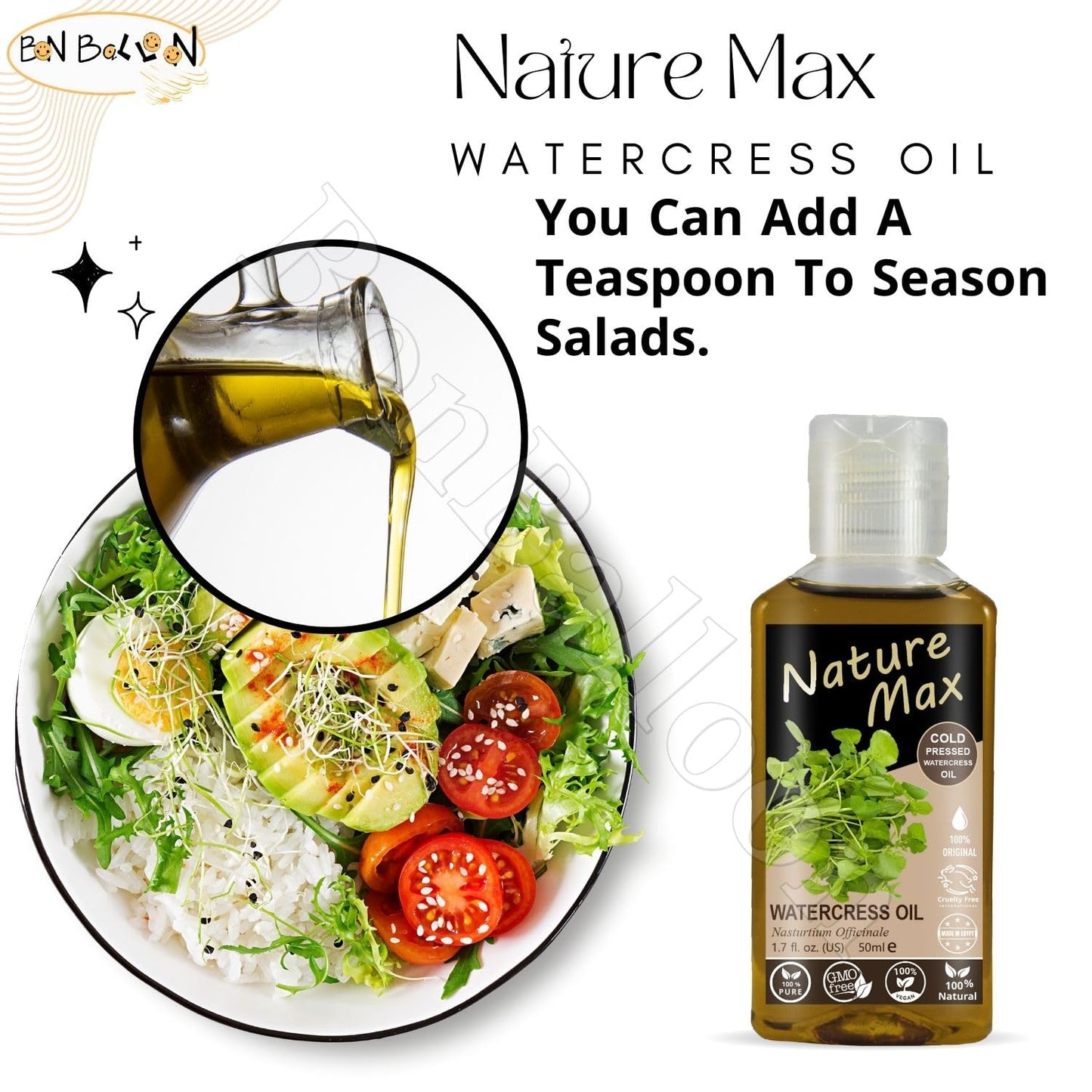 (17.64 oz / 500 ml) Fenugreek Oil (1.7 oz / 50 ml) Nature Max Watercress Oil Cold Pressed Essential Oils Natural Undiluted Pure for Hair Skin Care زيت الحلبة + زيت جرجير