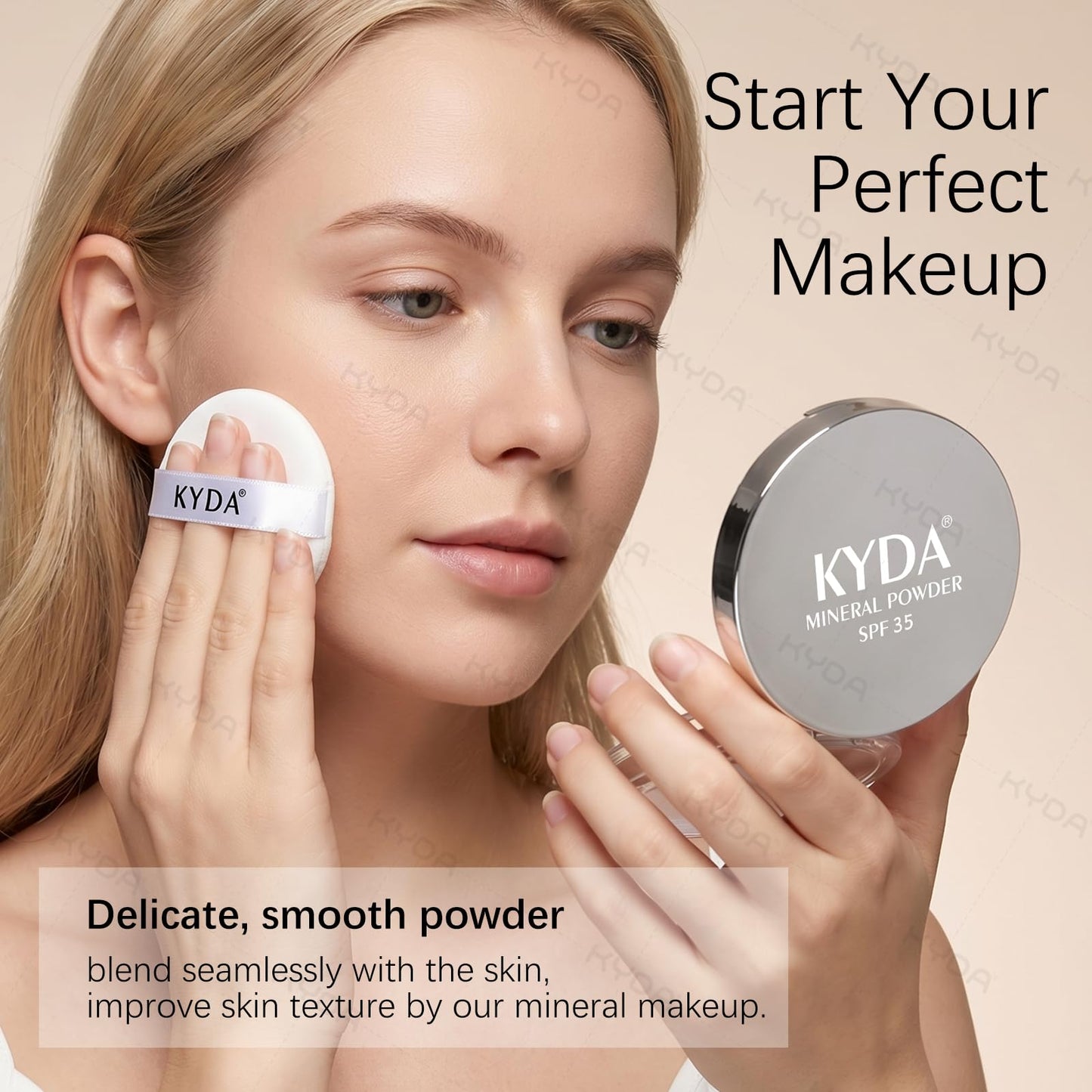 KYDA Mineral Powder, SPF 35, 4-in-1 Mineral Pressed Powder Foundation with Concealer and Setting, Matte Weightless Pressed Foundation, Light to Medium Coverage, #MEDIUM