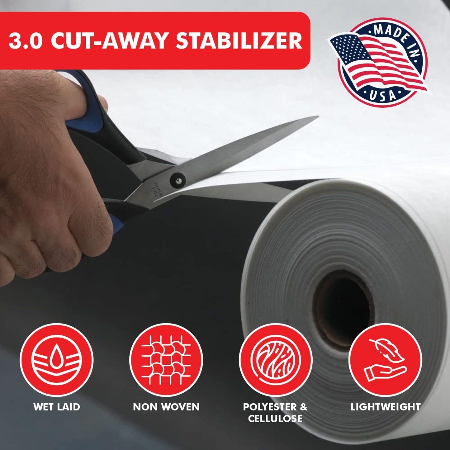 Superpunch Cutaway Stabilizer for Embroidery Machines - Thick White 15" x 25 Yards Roll, Made in USA
