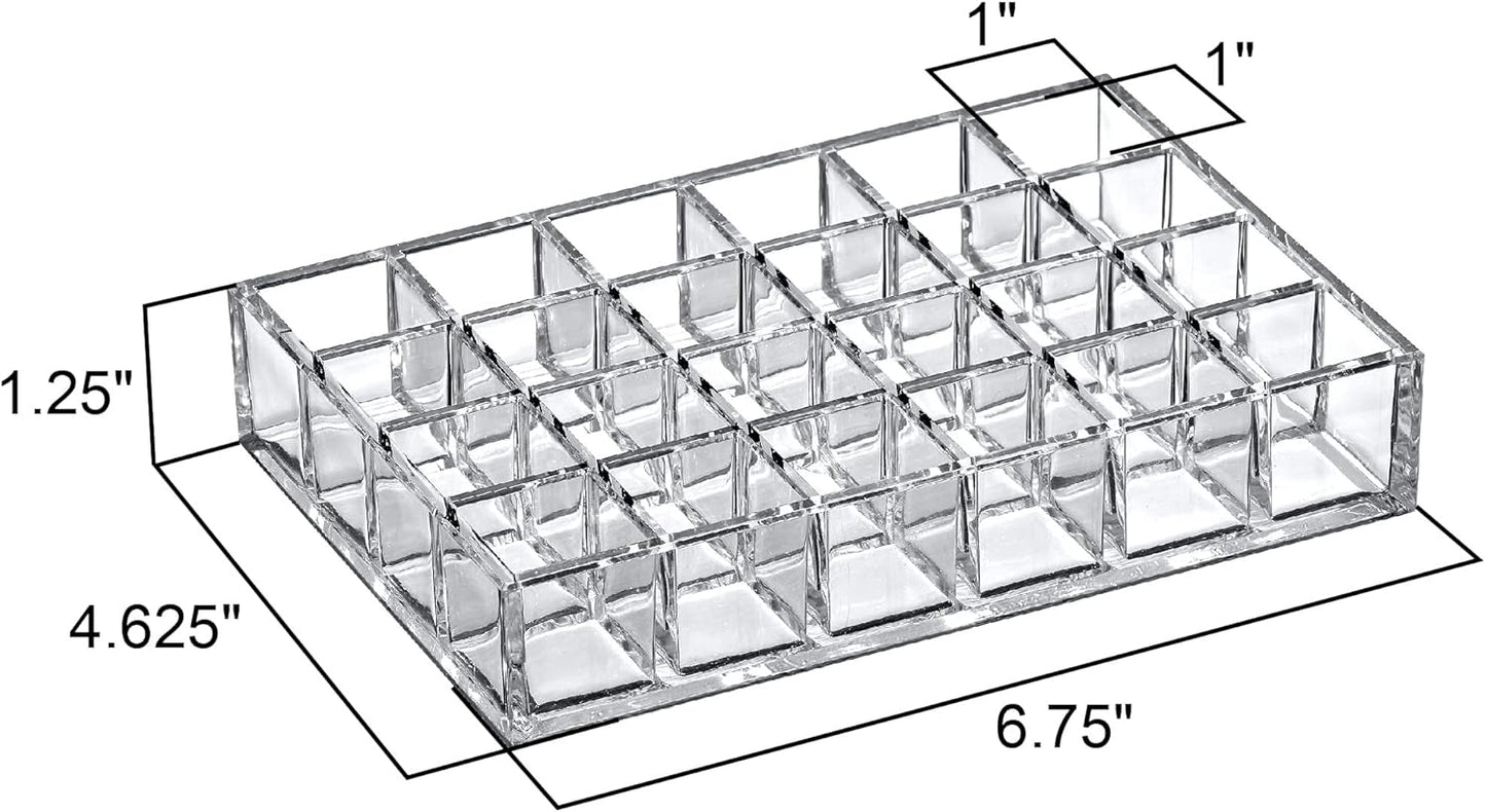 Acrylic Lipstick Organizer - 2-Pack 24-Slot Holder for Lipsticks & Gloss | Perfect for Drawers & Vanities (1.0" x 1.0" Slots)