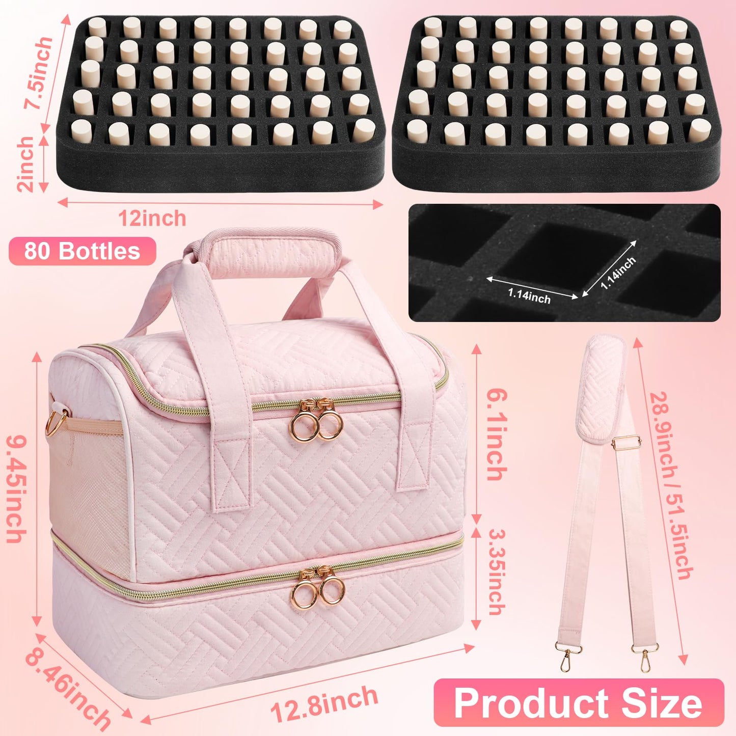 Veirdro Nail Polish Organizer Hold 90 Bottles (15ml/0.5fl.Oz)& Nail Lamp, Three Layer Nail Supplies Organizer Case with Holder& Shoulder Strap, PU Leather Nail Kit Organizers and Storage Bag (Black)