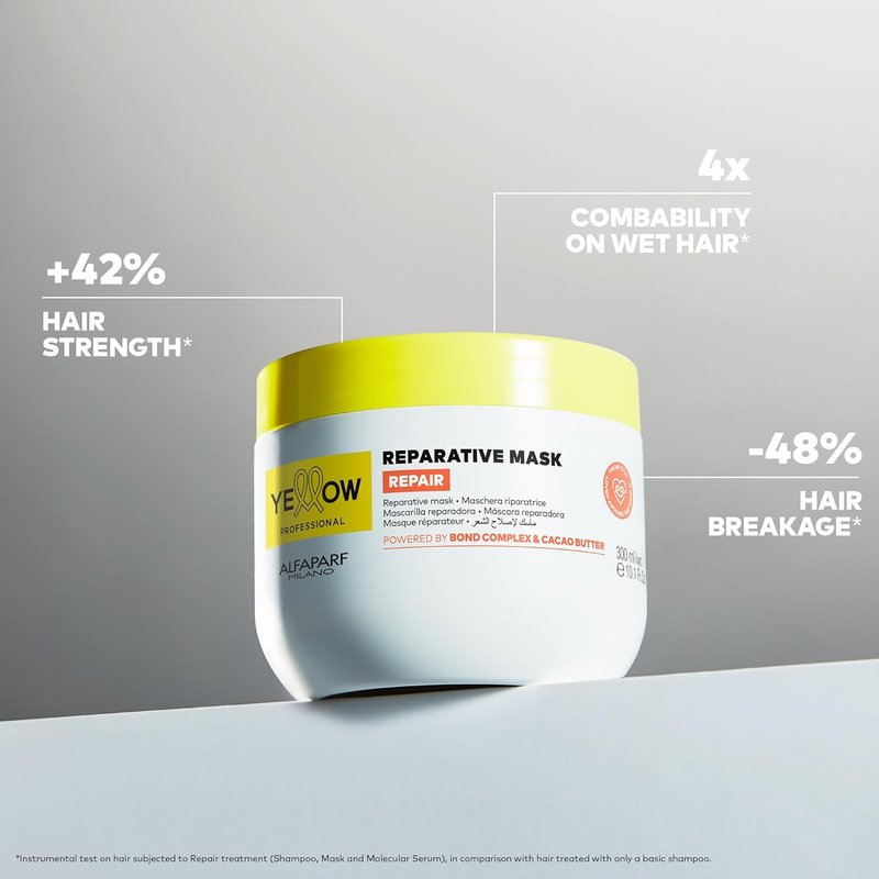 ALFAPARF MILANO Yellow Repair Mask for Damaged Hair - Bond Complex & Cacao Butter | Intense Strength Treatment