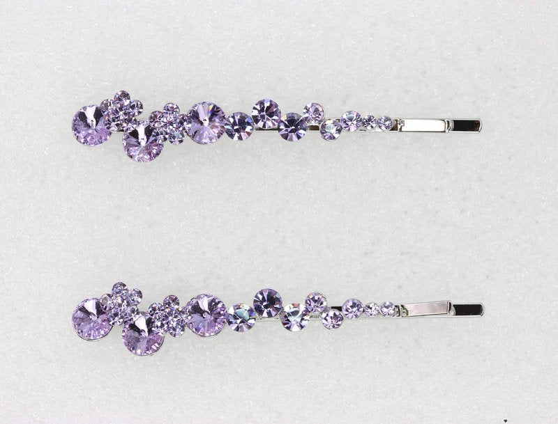 Faship A Pair Of Violet Light Purple Premium Rhinestone Crystal Floral Hair Clips Pins 2 Pcs
