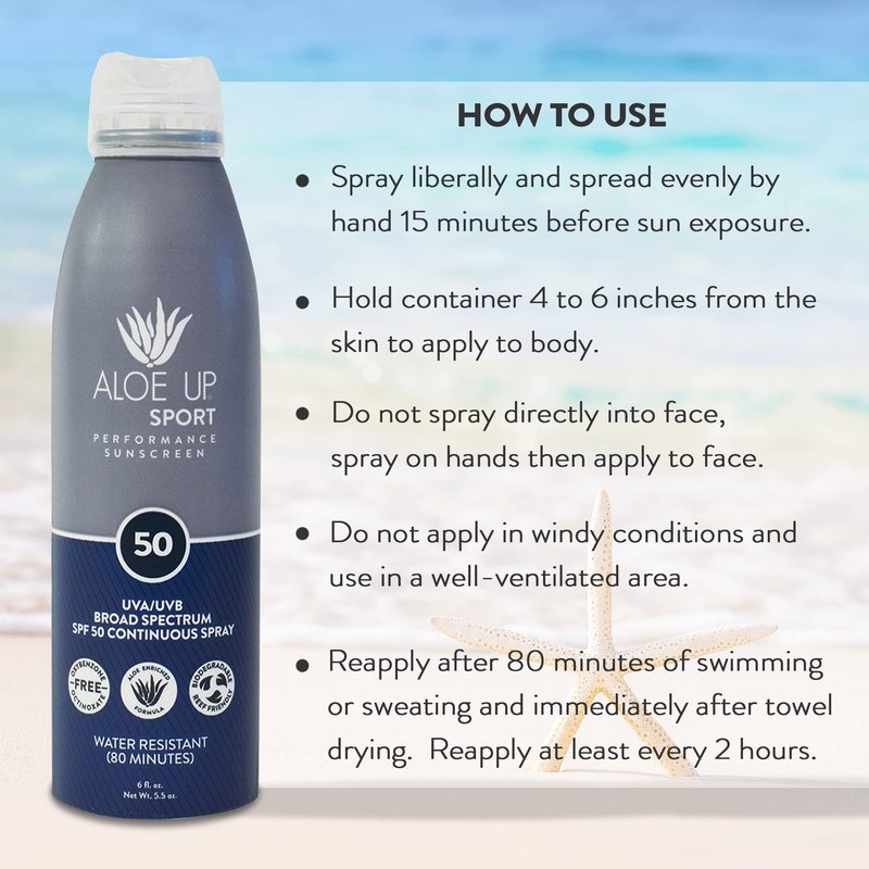 Aloe Up Sport Spray Sunscreen SPF 30 – Broad Spectrum Sunblock with Hydrating Aloe Vera Gel – Fast Absorbing, No White Cast, Reef Friendly, Water Resistant for up to 80 Minutes, Fragrance Free – 6 Oz