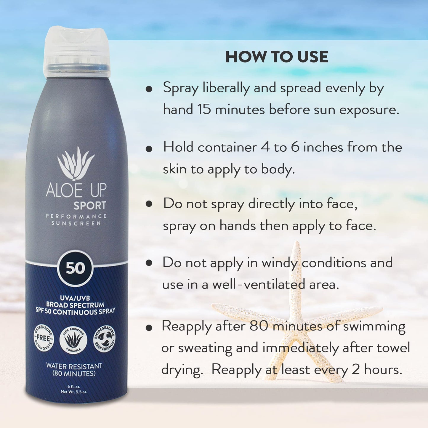 Aloe Up Sport Spray Sunscreen SPF 30 – Broad Spectrum Sunblock with Hydrating Aloe Vera Gel – Fast Absorbing, No White Cast, Reef Friendly, Water Resistant for up to 80 Minutes, Fragrance Free – 6 Oz