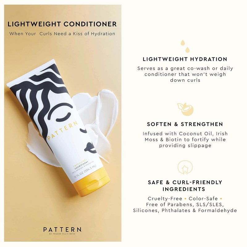 PATTERN Beauty Lightweight Conditioner - Rich Moisture for Curlies & Coilies | 3 Fl Oz, Ideal for 3A-4C Hair