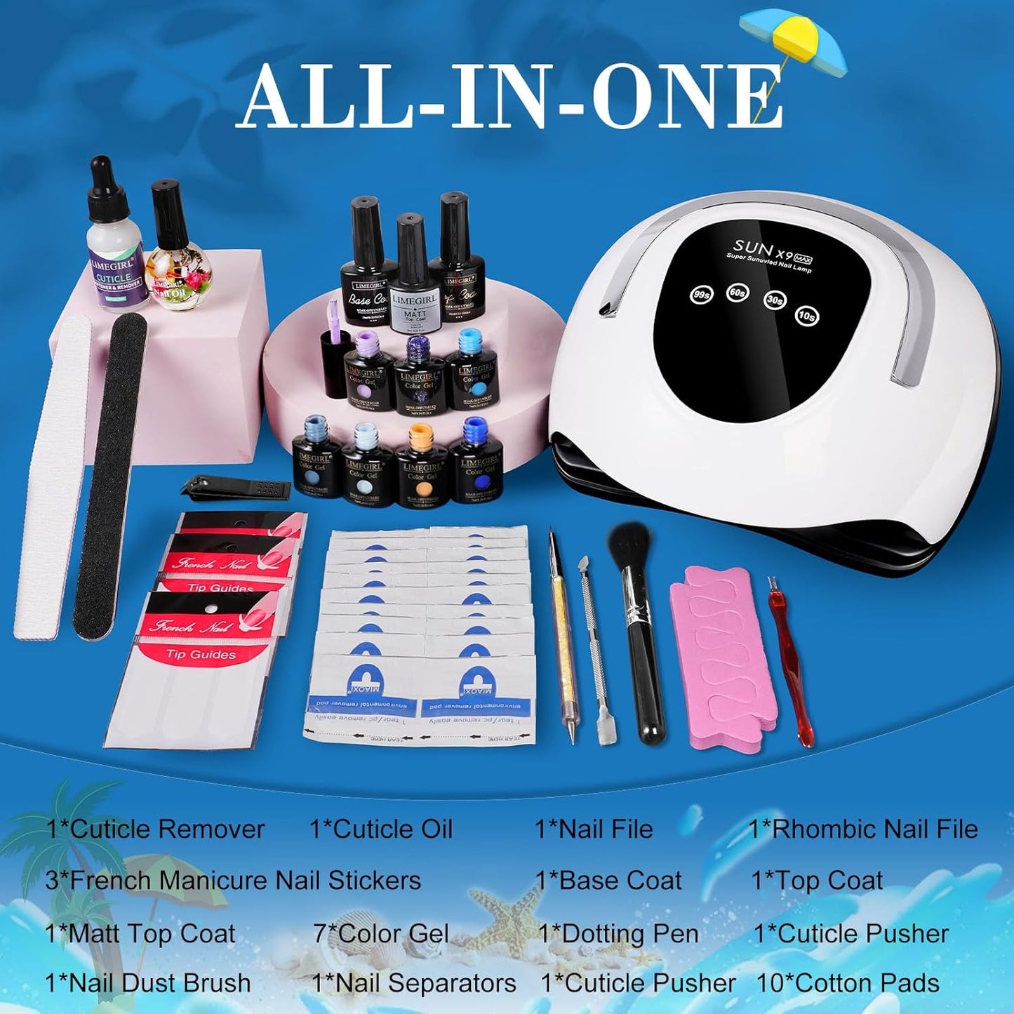 LimeGirl Gel Nail Polish Kit - 23PCS Starter Set with UV Light & 7 Vibrant Colors | Salon-Grade LED Lamp Included