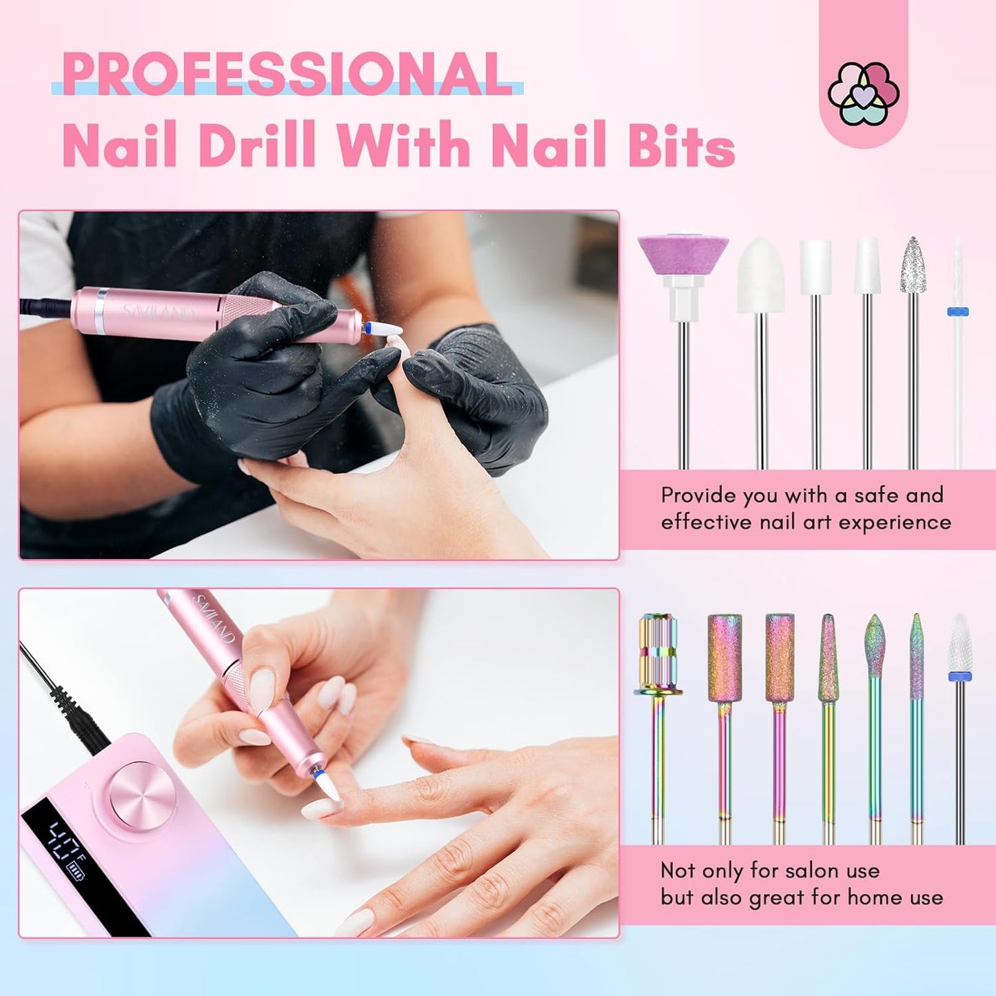 SAVILAND Professional Nail Drill - 40000 RPM Electric E-File for Acrylic Nails | Compact & Cordless Design