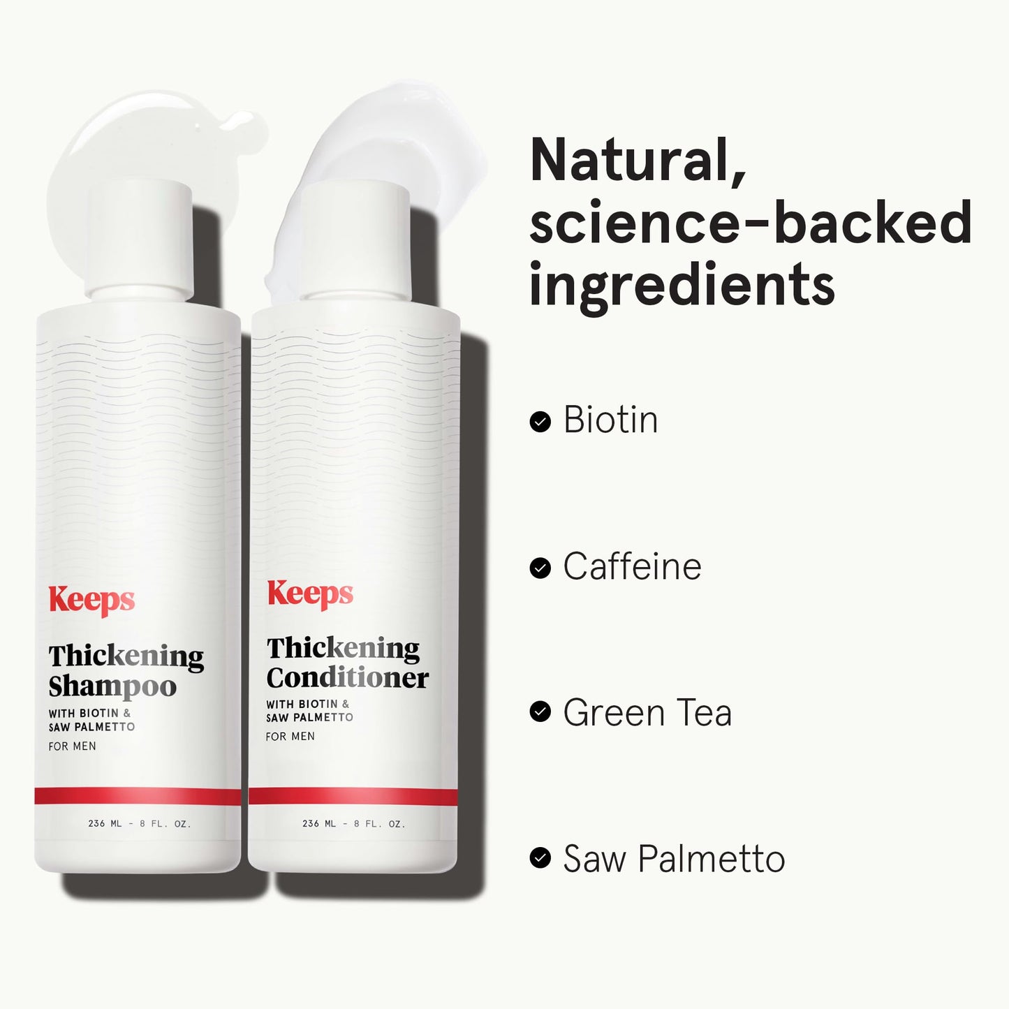 Keeps Thickening Shampoo & Conditioner for Men - Anti-Thinning Hair Care Duo with Biotin, Caffeine & Saw Palmetto - Color-Safe Men's Volumizing Shampoo & Conditioner - DHT-Blocker - 8 Oz Each