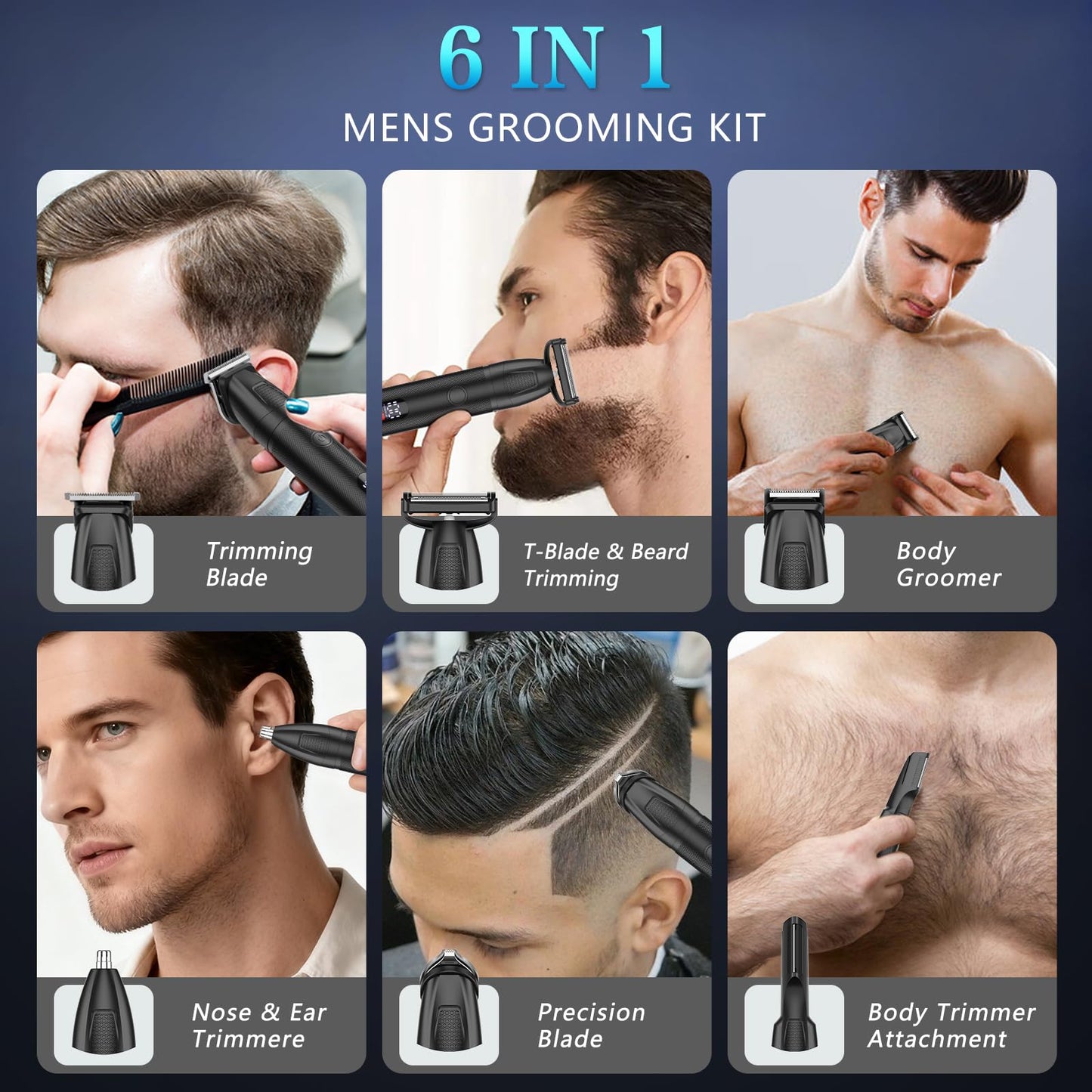 Bomxin Manscape Body & Beard Trimmer for Men,Waterproof,6 in 1 Grooming Kit