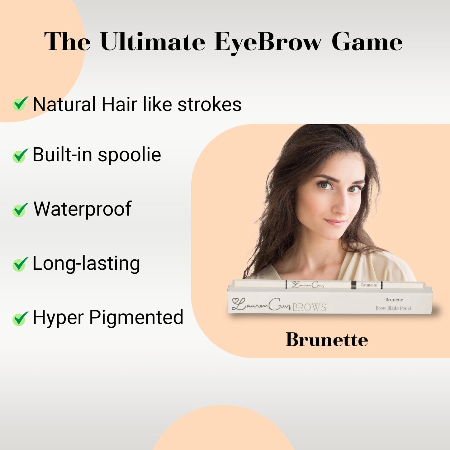 Eyebrow Pencil Make Up for Women - Long-lasting and Waterproof Eyebrow Pencil by Lauren Cruz - Dual-Ended Eyebrow Pen with Micro-tip and Spoolie -Fuller Look Brow Pencil - Brunette