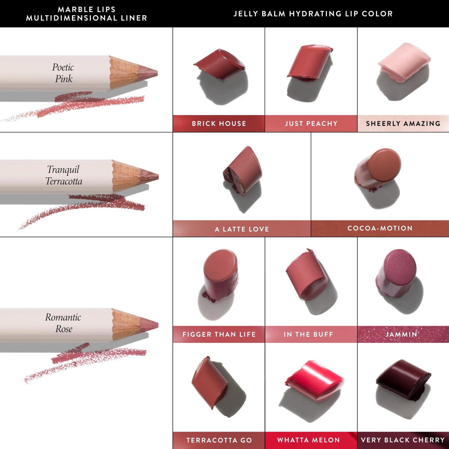 LAURA GELLER Lip Color & Liner Lip Kit | Jelly Balm Hydrating Tinted Lip Balm, In the Buff + Marble Lips Multidimensional Liner, Romantic Rose