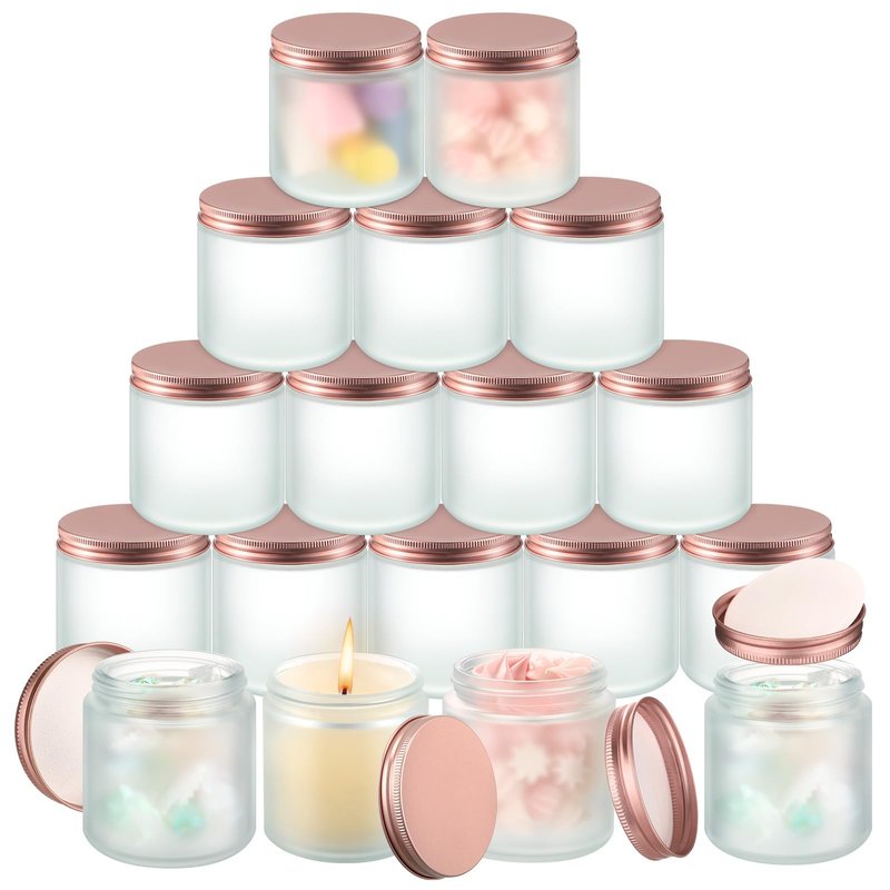 Tioncy 12 Pcs 4oz Empty Cosmetic Container Glass Candles Jars with Rose Gold Lids 100ml Round Small Candle Making Mason Canning Jar for Sample Powder Liquid Camping Travel Storage(Clear)