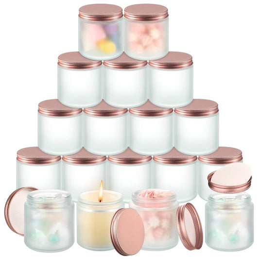 Tioncy 12 Pcs 4oz Empty Cosmetic Container Glass Candles Jars with Rose Gold Lids 100ml Round Small Candle Making Mason Canning Jar for Sample Powder Liquid Camping Travel Storage(Clear)