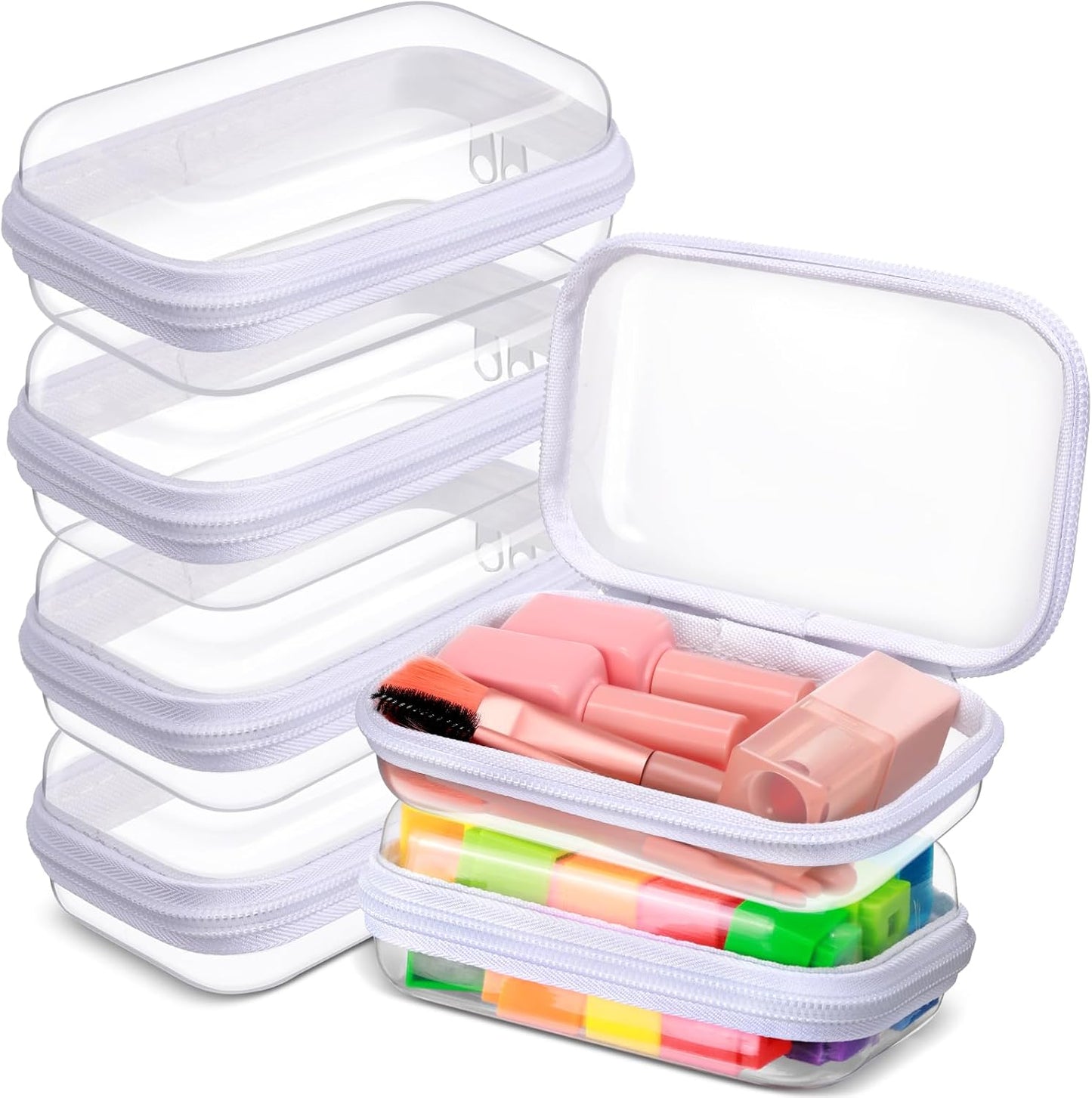 Clear Zipper Pouches - 6 Pcs Transparent Makeup & Toiletry Bags | Travel Organizer (White, 5 x 3 x 2 Inch)