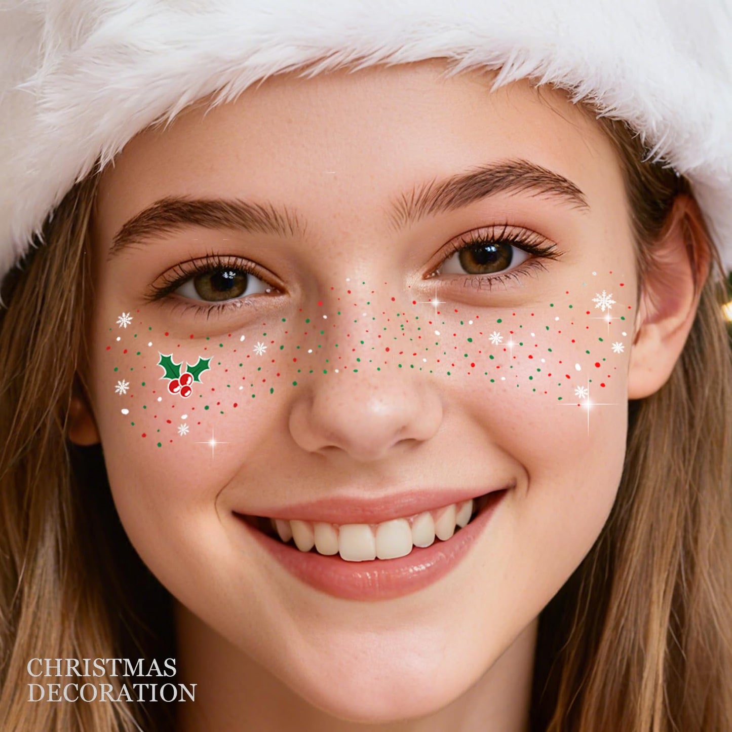 Ovasorve Christmas Face Freckles Tattoos - Enchanted Holly, Snowflakes & Berries in Classic Red, Green & White Tattoos for Christmas Costume Women, Xmas, Holiday Makeup, Festival, Stocking Stuffer