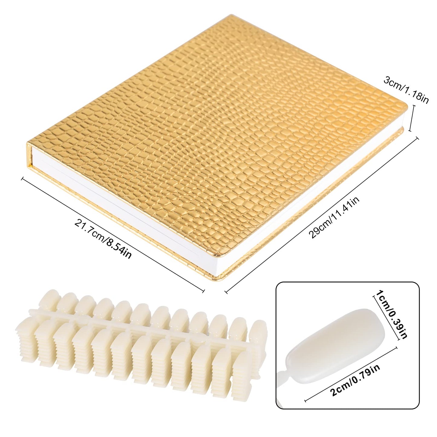 NMKL38 216 Nail Color Chart Display Gel Polish Color Book with False Nail Tips (Gold)