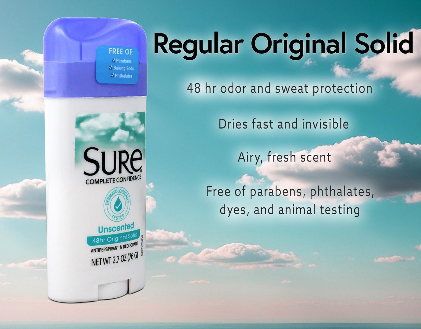 Sure Original Solid Unscented, Anti-Perspirant Deodorant 2.70 oz (Pack Of 1)