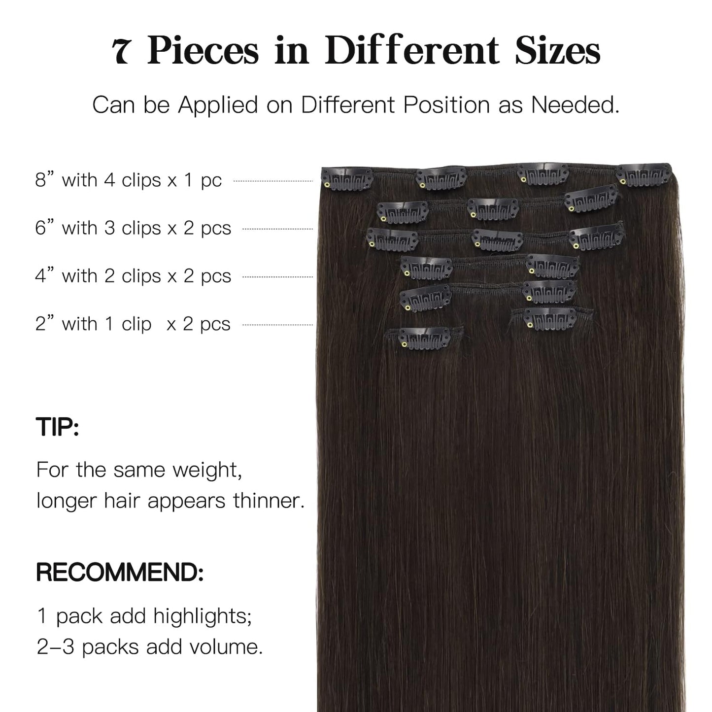 HOTBANANA Human Hair Clip in Hair Extensions, Dark Brown 120g Clip in Hair Extensions Real Human Hair Straight Remy Hair Clip in 18 Inch 7pcs