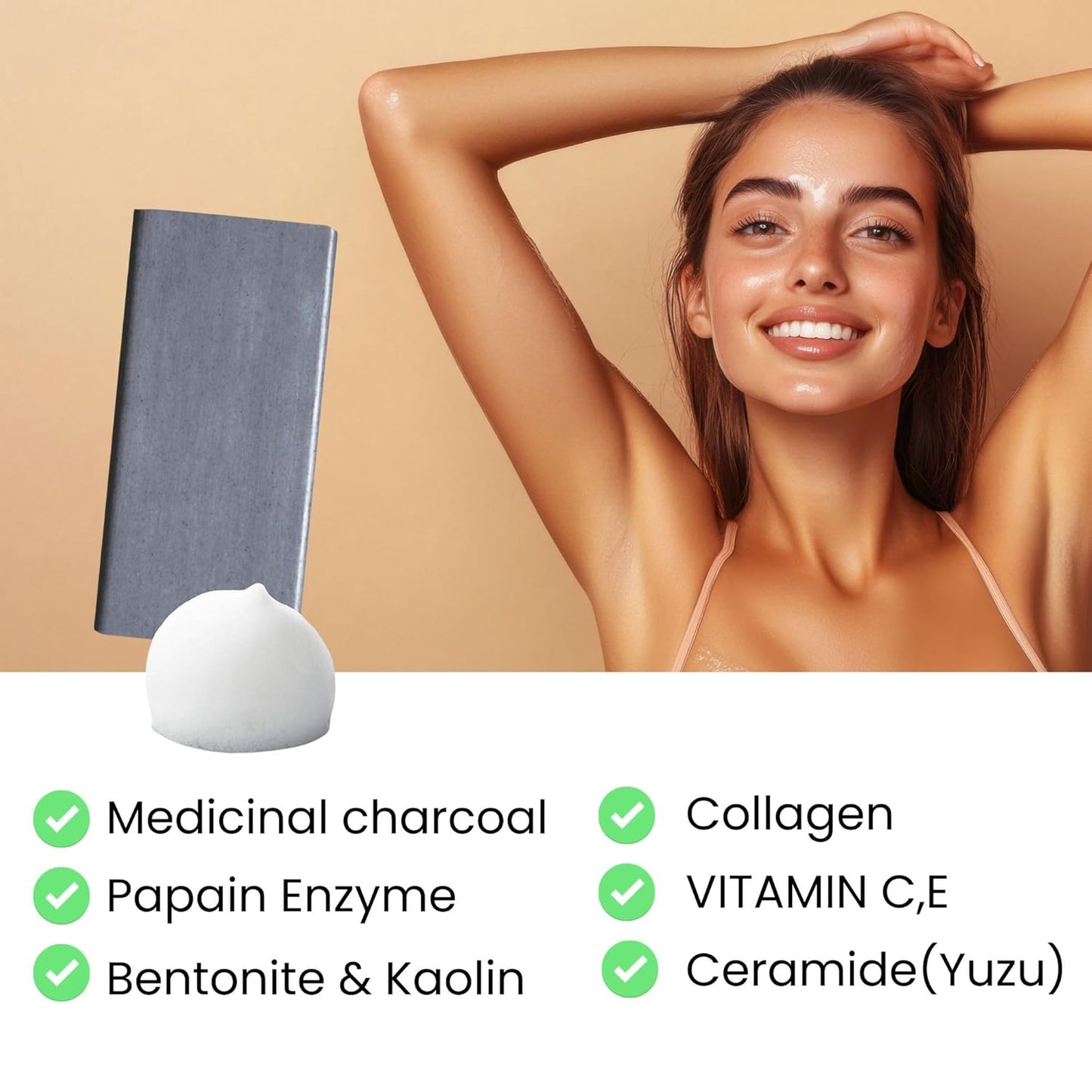 Charcoal Soap Bar for Acne-Prone Skin - Natural Papaya Enzyme, 4.8 Oz | Black Soap for Men & Women