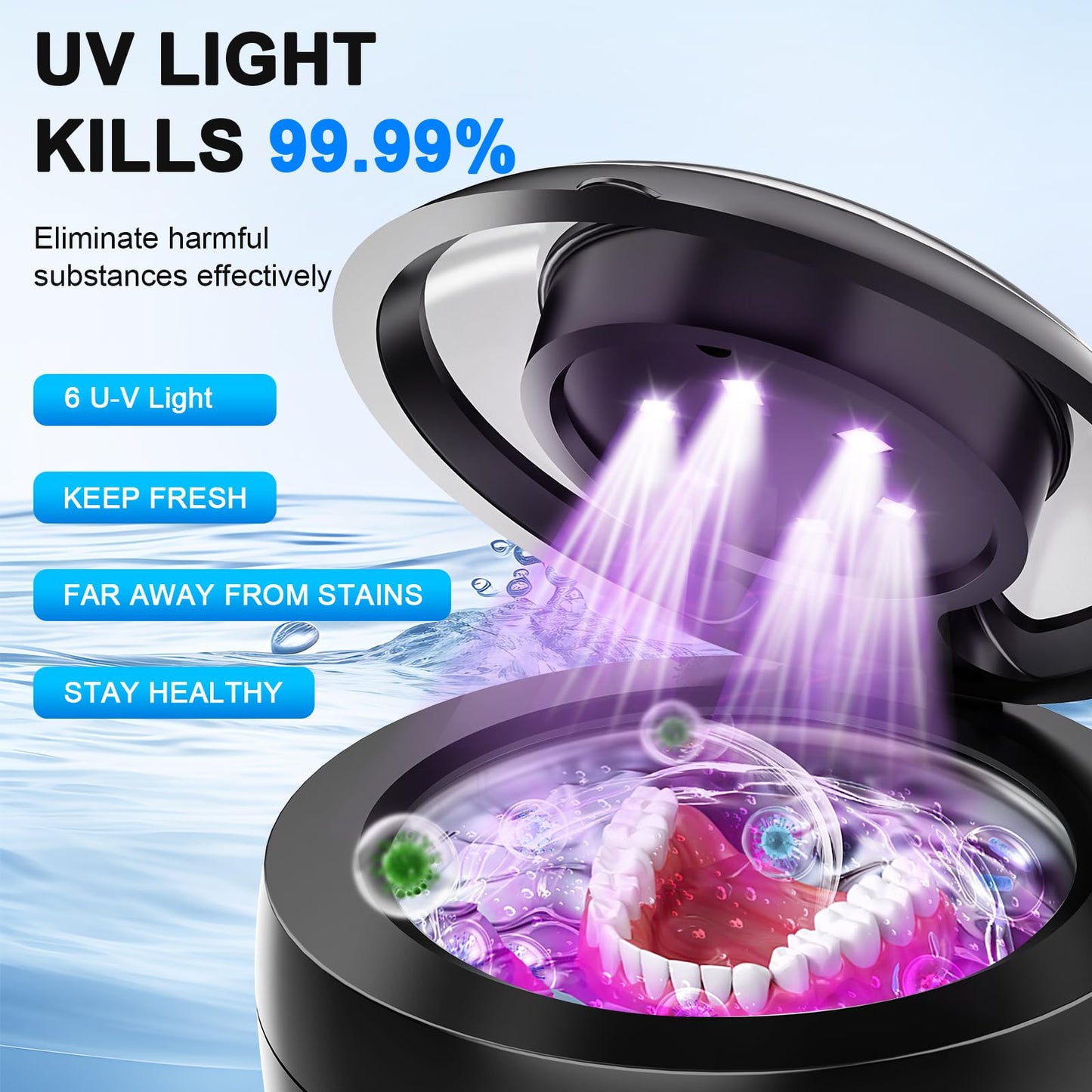 45kHz Ultrasonic Retainer Cleaner Machine, 200ML Denture Cleaner, 4 Modes with Digital Timer Mouth Guard Cleaner, Night Guard Cleaner Dental Cleaning Pod for Aligner, Braces, Jewelry (Dark Black)