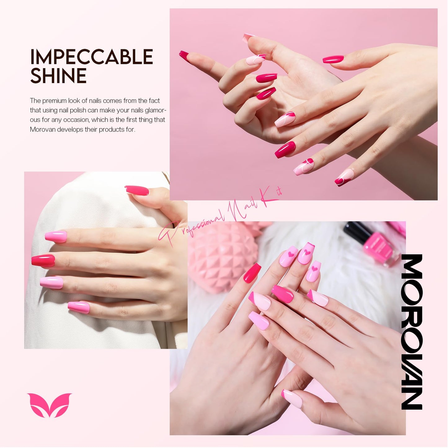 Morovan Pink Nail Polish Set: Valentines 2026 Hot Nude Pink Nail Polish Kit Air Quick Dry Regular Fingernail Polish Pack DIY for Women Girls Gift Holiday