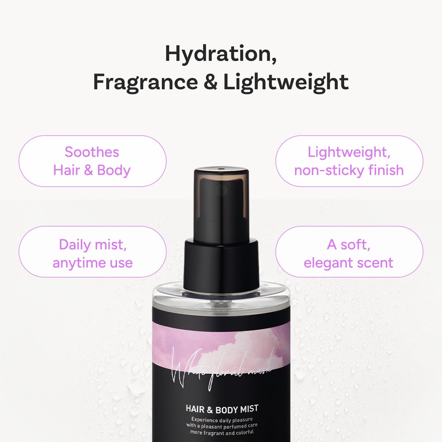 Perfumed Hair Mist for Women – Castor Oil for Shine & Long-Lasting Scent, Clean Hair Perfume & Body Mist – Botanical Waters & 17 Amino Acids, Sulfate, Paraben, Silicone-Free – White Floral Musk, 125ml