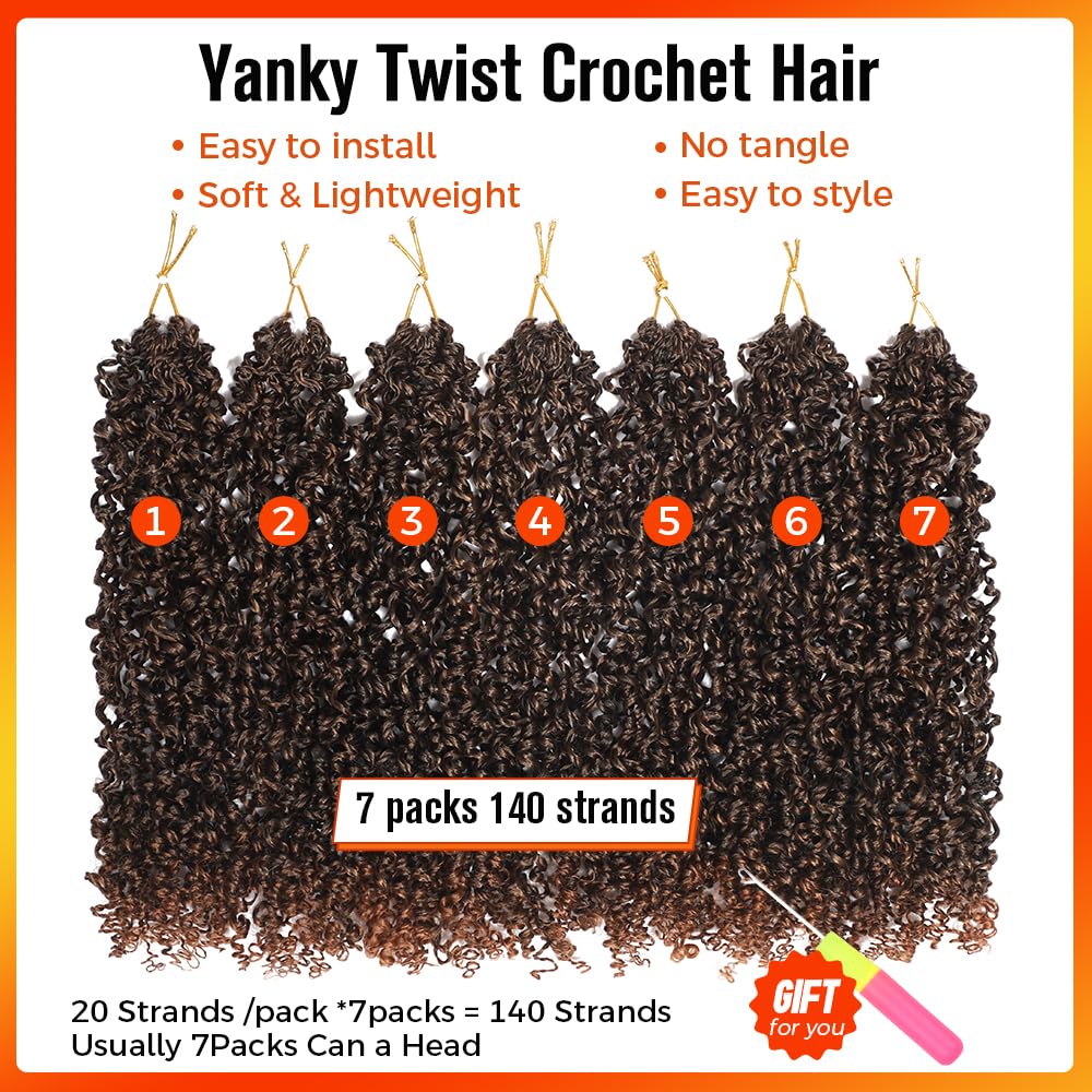 12 Inch Yanky Twist Crochet Hair for Black Women 7 Packs Pre-looped Mini Passion Twist Hair Short Boho with Curly Ends Synthetic Kinky Brown Spring Twist Crochet Hair（12 Inch,OT30#)