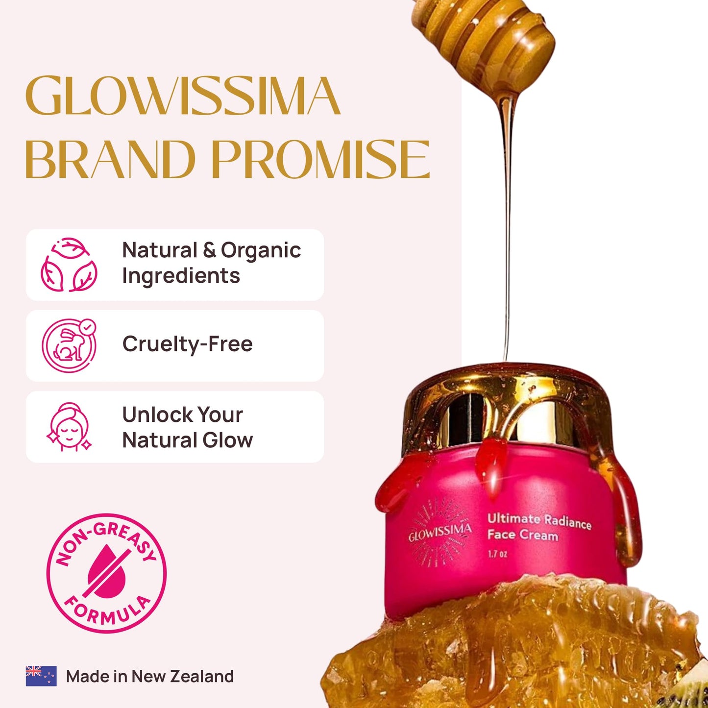 GLOWISSIMA Ultimate Radiance Face Cream – Nourishing Moisturizer, Smooths Fine Lines, Evens Tone, Firms, Fragrance-Free Clean Beauty.