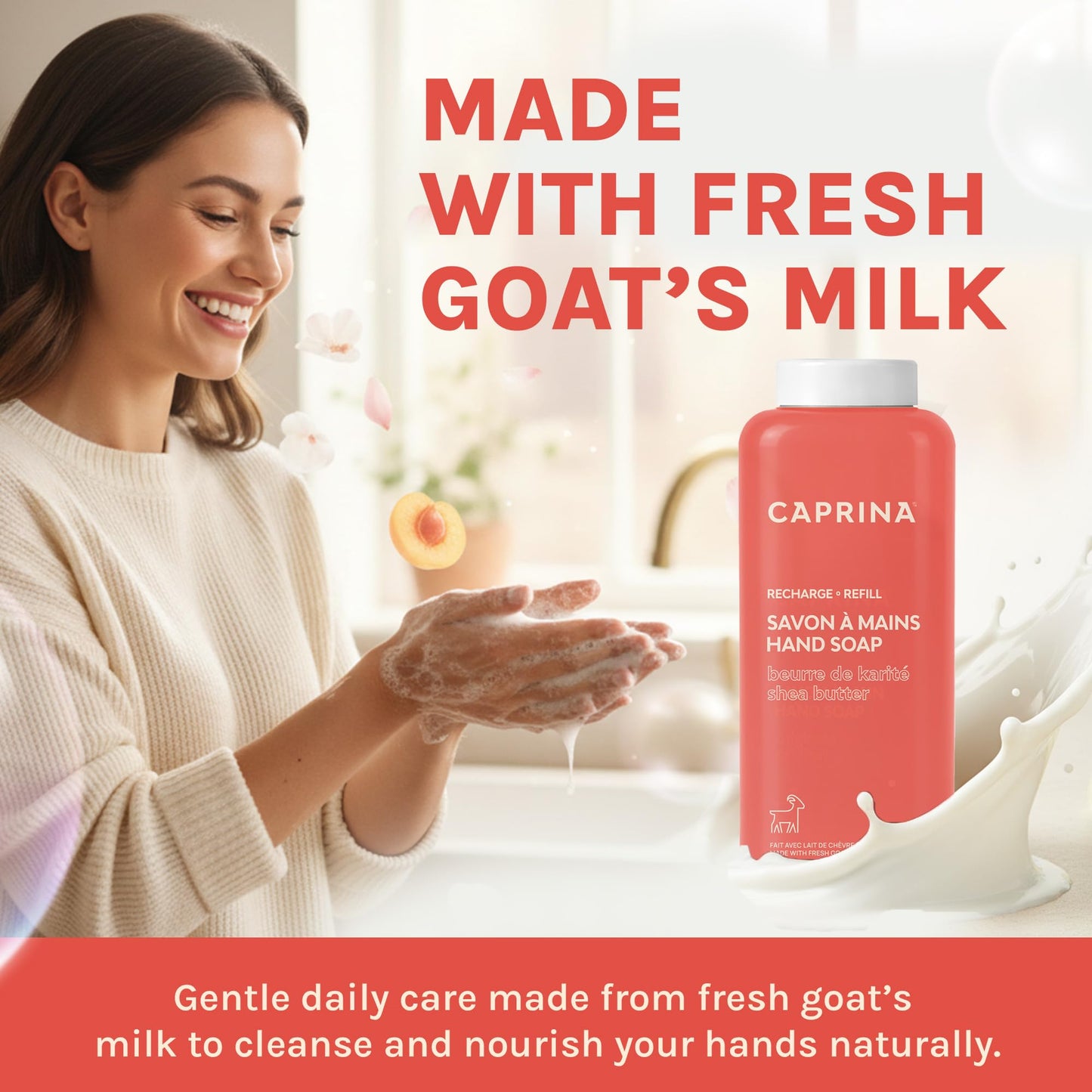 Caprina by Canus Goat Milk Liquid Hand Soap Refill, SHEA BUTTER, 1 L (33.8 fl oz), Moisturizing Hand Wash Refill, Less Plastic Waste, Made in Canada