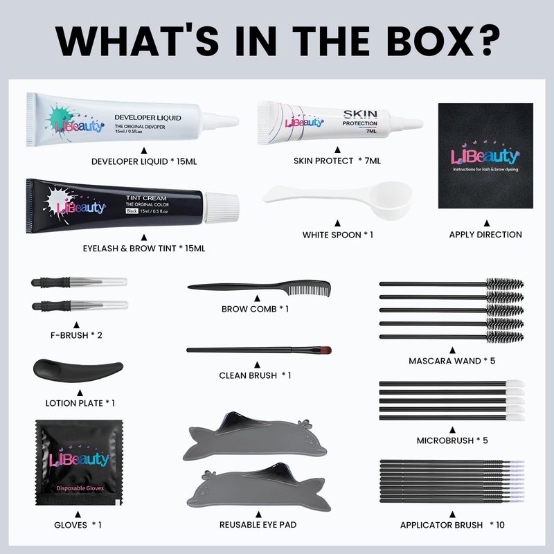 Libeauty Lash Tint Kit with Reusable Dolphin Eye Mask, Eyebrow Tint Kit Black, Large Capacity Eyelash Tint for Salon and Home,15ML