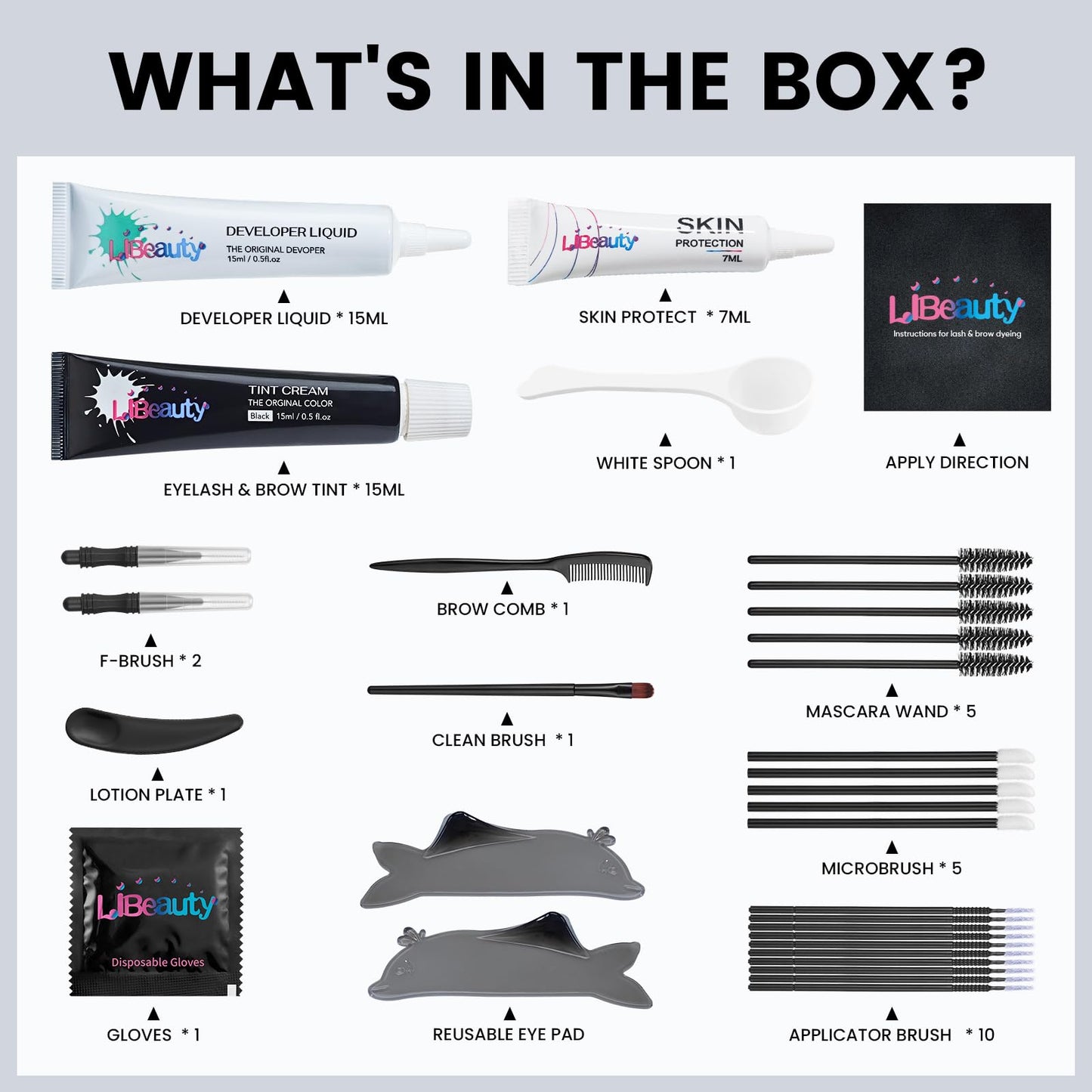 Libeauty Lash Tint Kit with Reusable Dolphin Eye Mask, Eyebrow Tint Kit Black, Large Capacity Eyelash Tint for Salon and Home,15ML