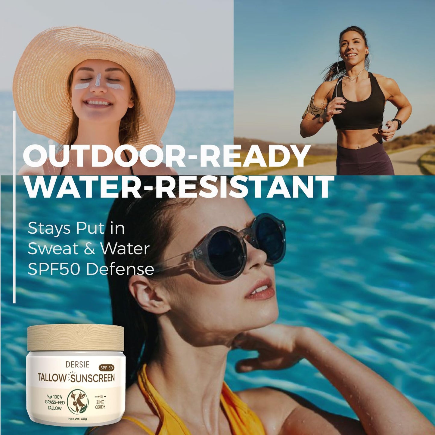 Dersie Tallow Sunscreen SPF 50 – Mineral UV Defense with Non-Nano Zinc Oxide – Face & Body Sun Protection for Adults & Kids – 100% Grass-Fed Beef Tallow for Moisture Retention & Skin Comfort (2.1 oz)