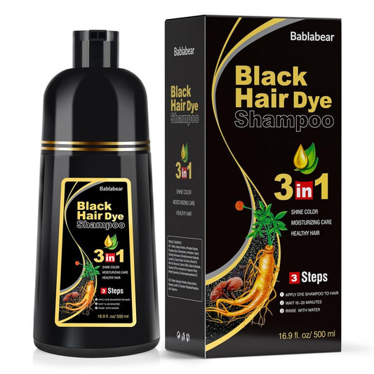 Bablabear Black Hair Dye Shampoo for Gray Hair, Semi-Permanent Hair Color Shampoo for Women and Men, Grey Coverage.500ml