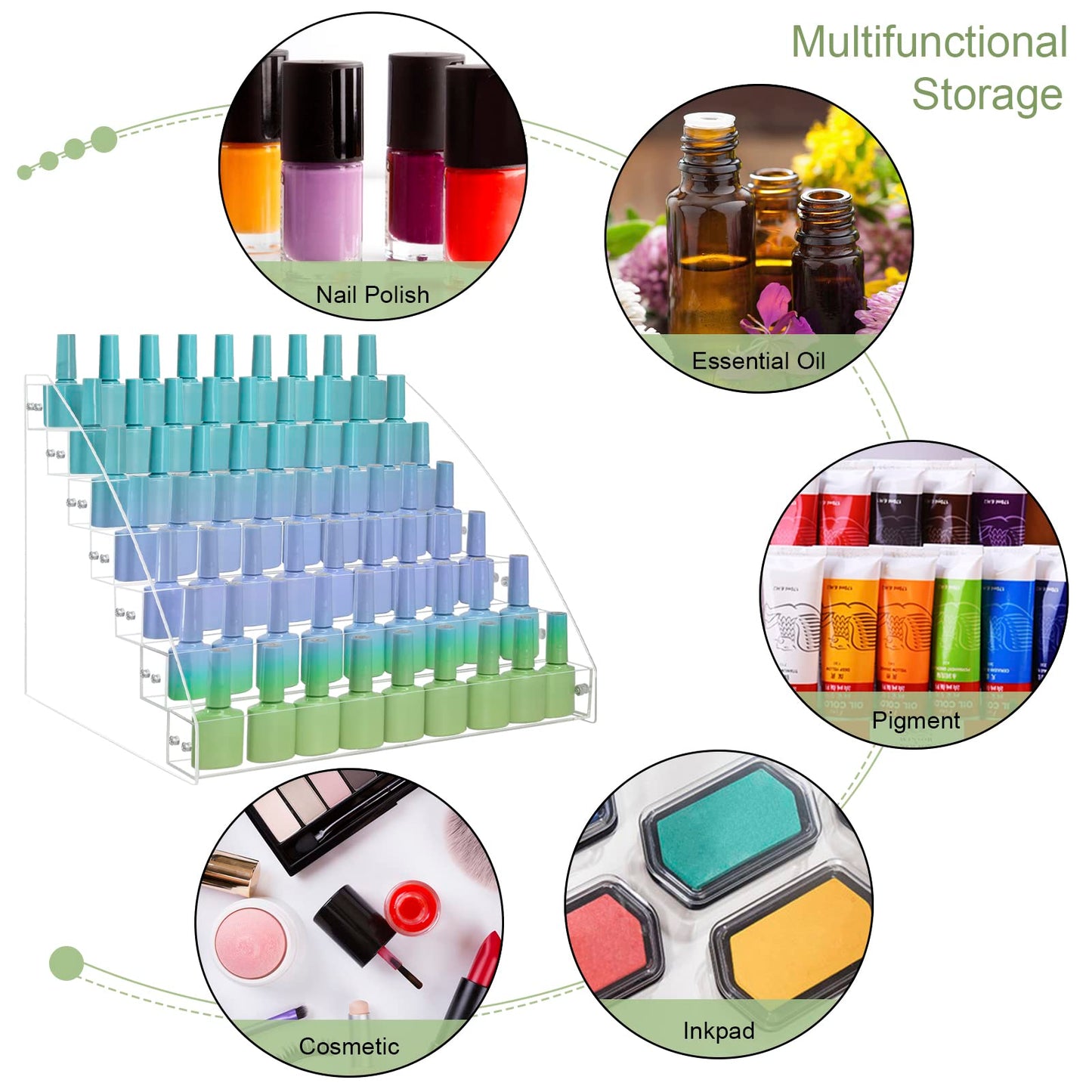 SMFANLIN 2 Packs 7 Tiers Nail Polish Holder Organizer, Multi-Level Acrylic Nail Polish Display Cases Rack, Clear Essential Oil Storage Display Stand - Hold up to 70 Bottles (2 Packs A)
