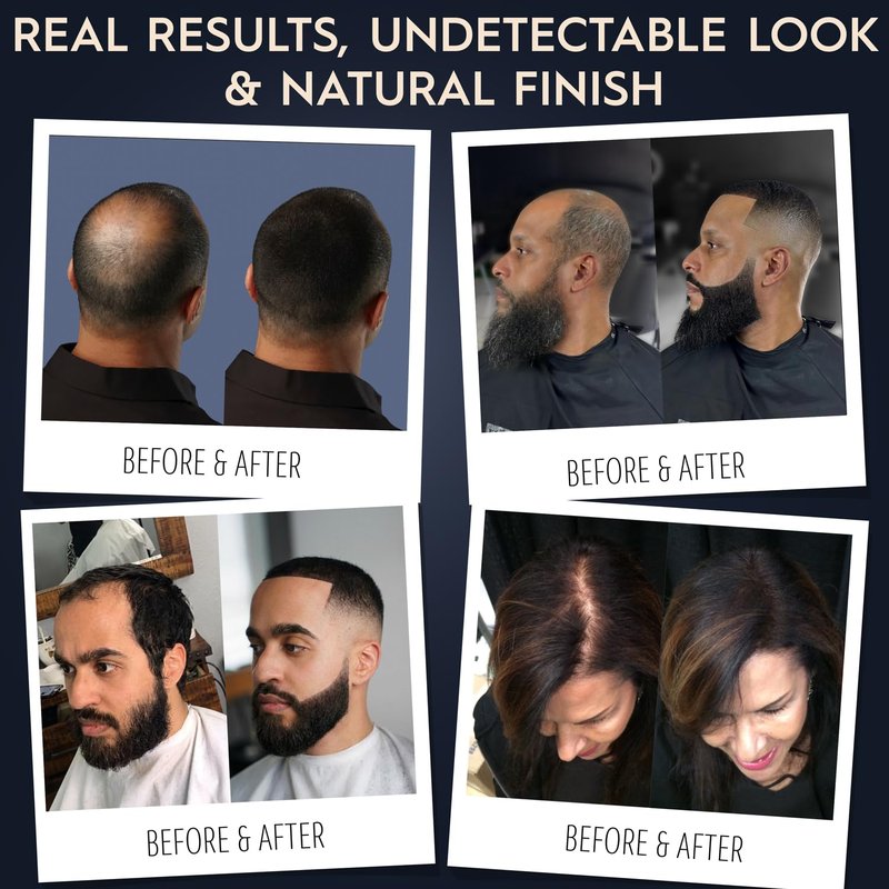 Hair Illusion Black Real Hair Fibers for Thinning Hair - 100% Natural Texture, Non Synthetic Hair Fibers - Bald Spot Cover Up for Women & Men - 18 Gram