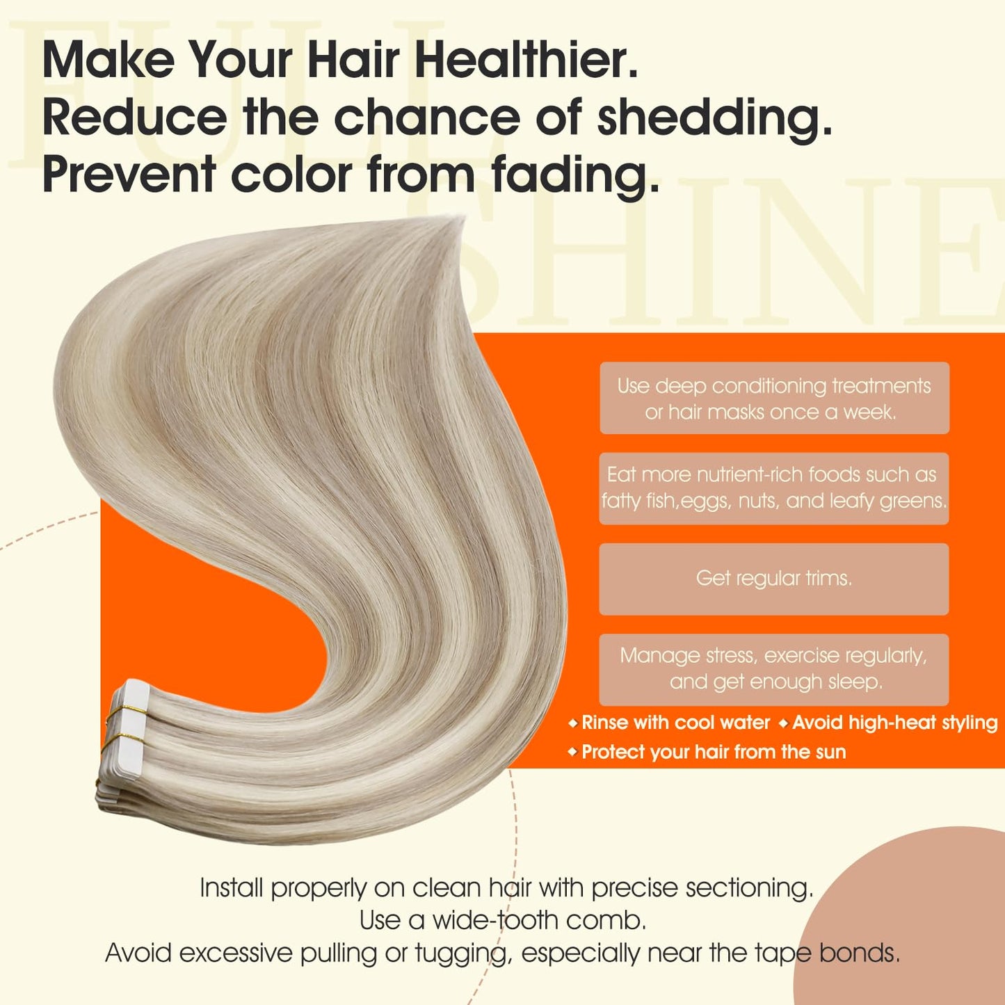 Full Shine Tape In Hair Extensions Human Hair, 18/613 Blonde 18 Inch