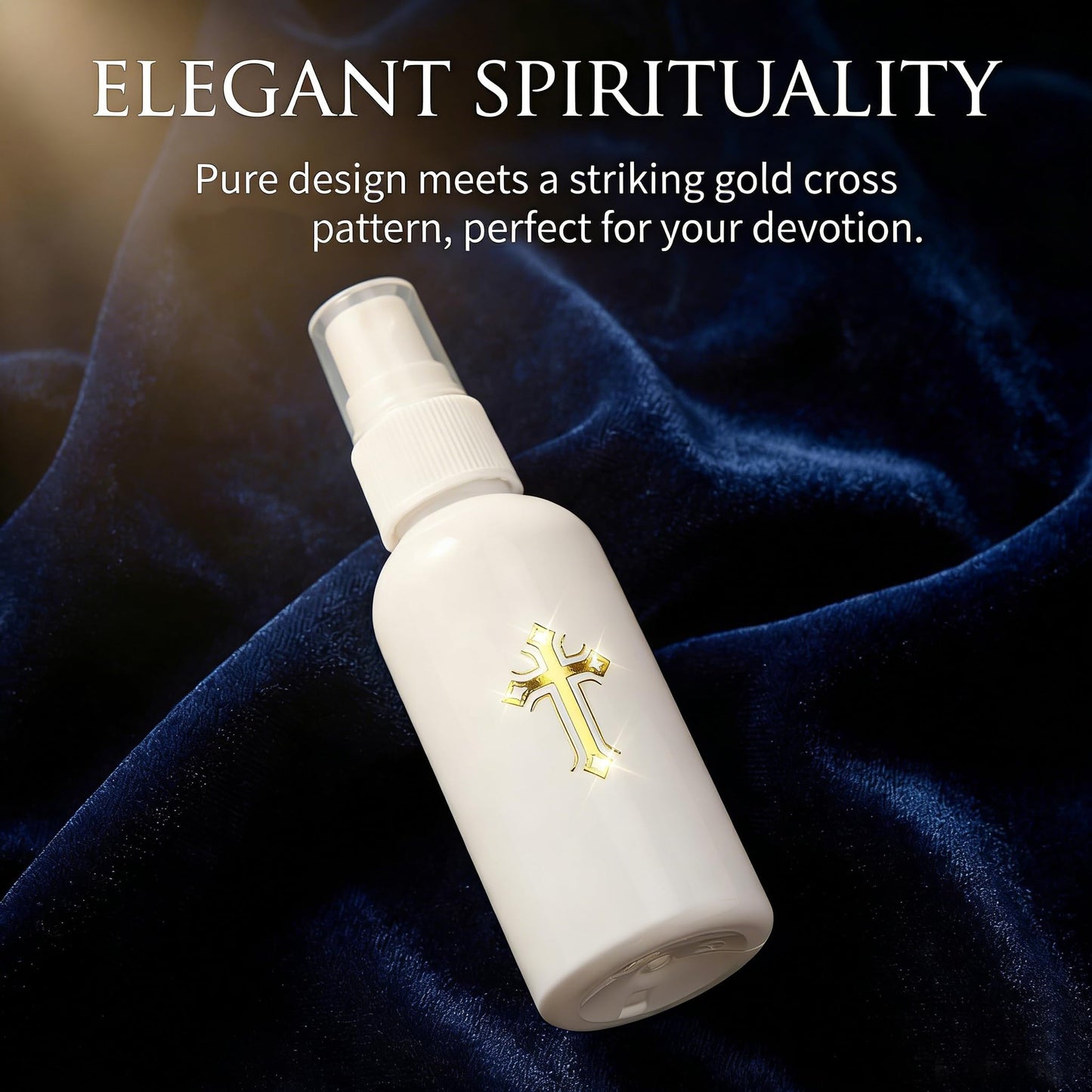 Hiceeden 30 Pcs 60ML Spray Bottles with Gold Cross Pattern, Empty Plastic Catholic Water Container, Portable Water Bottles for Halloween Easter Party, White (2oz)