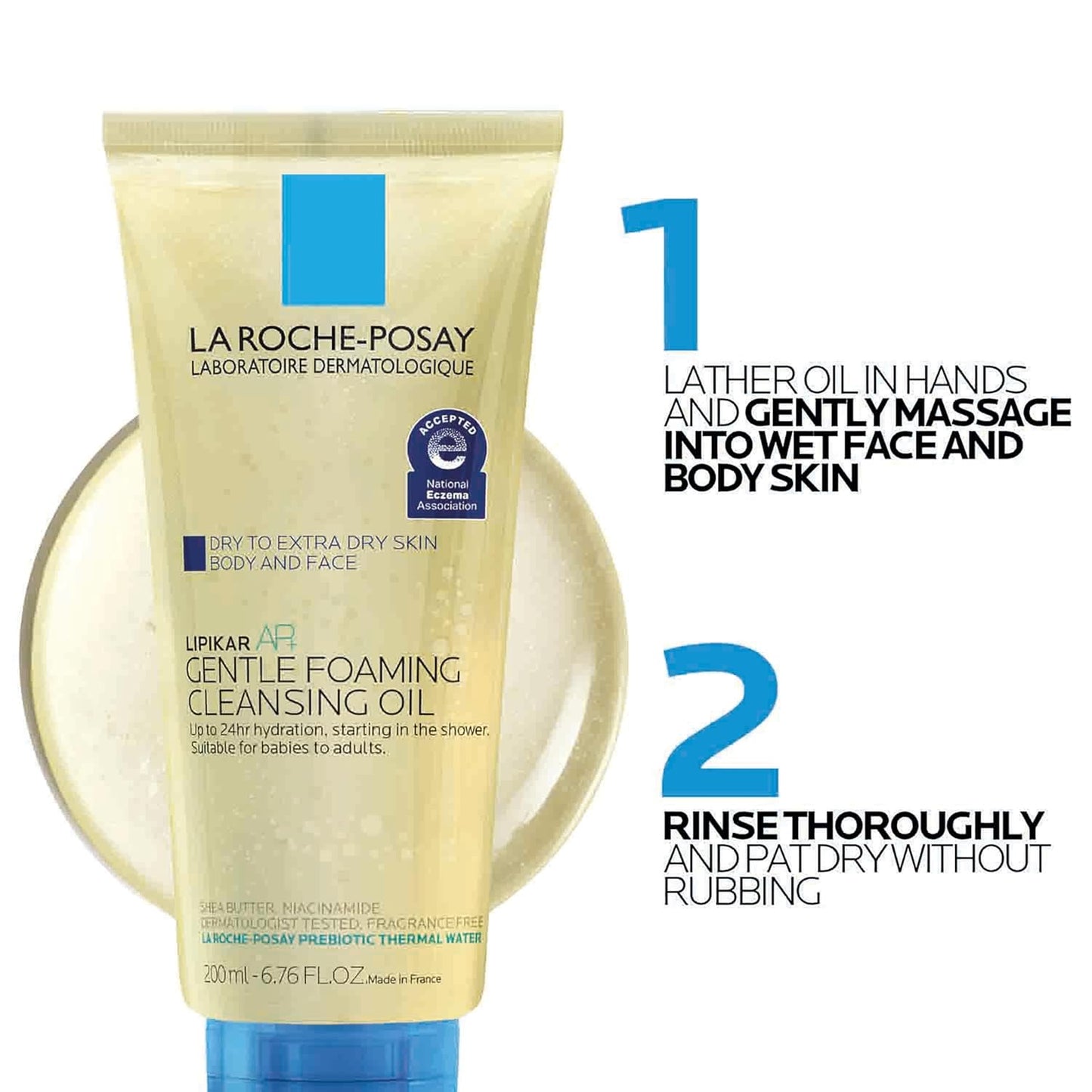 La Roche-Posay Lipikar AP+ Gentle Foaming Cleansing Oil - Hydrating Face & Body Cleanser with Niacinamide | Fragrance-Free, Soap-Free